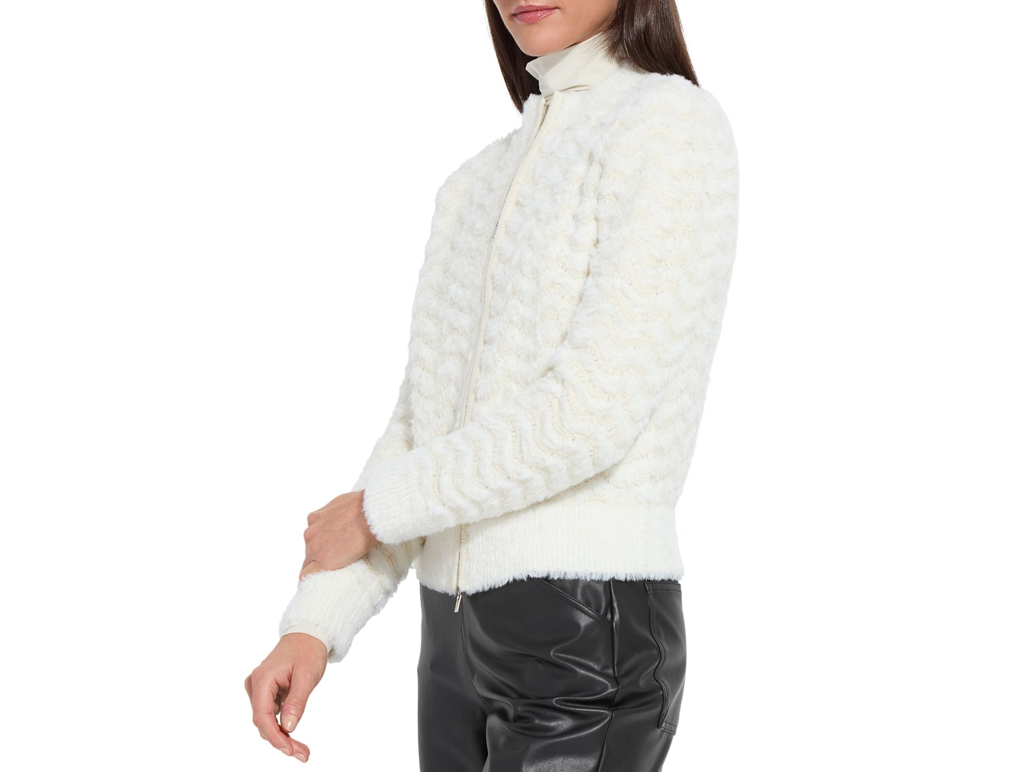 Ivanna Zip Crewneck Cardigan Sweater — Image 3