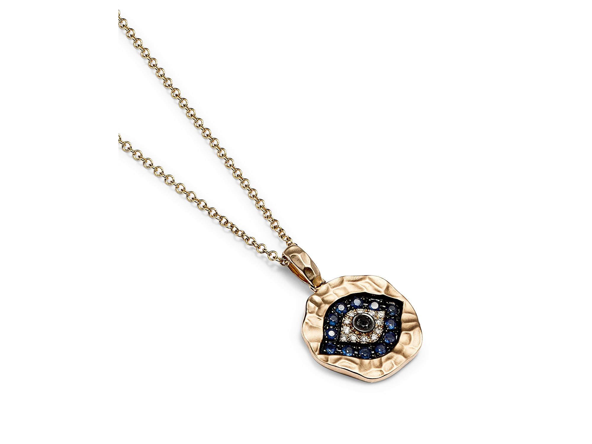White Diamond, Black Diamond and Blue Sapphire Evil Eye Pendant Necklace in 14K Yellow Gold, 18" - Exclusive — Image 4