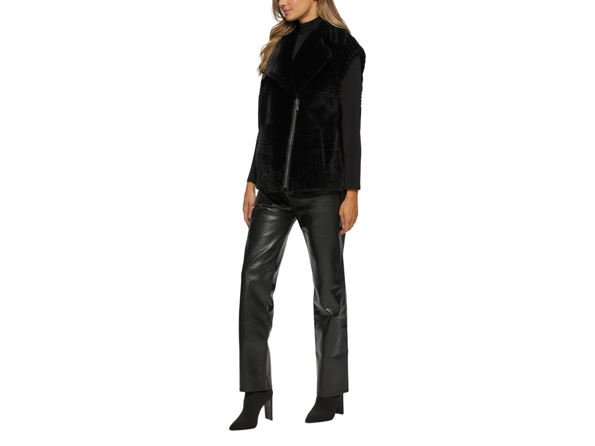 Shearling Lamb Zip Vest with Grooved Pattern — Image 5