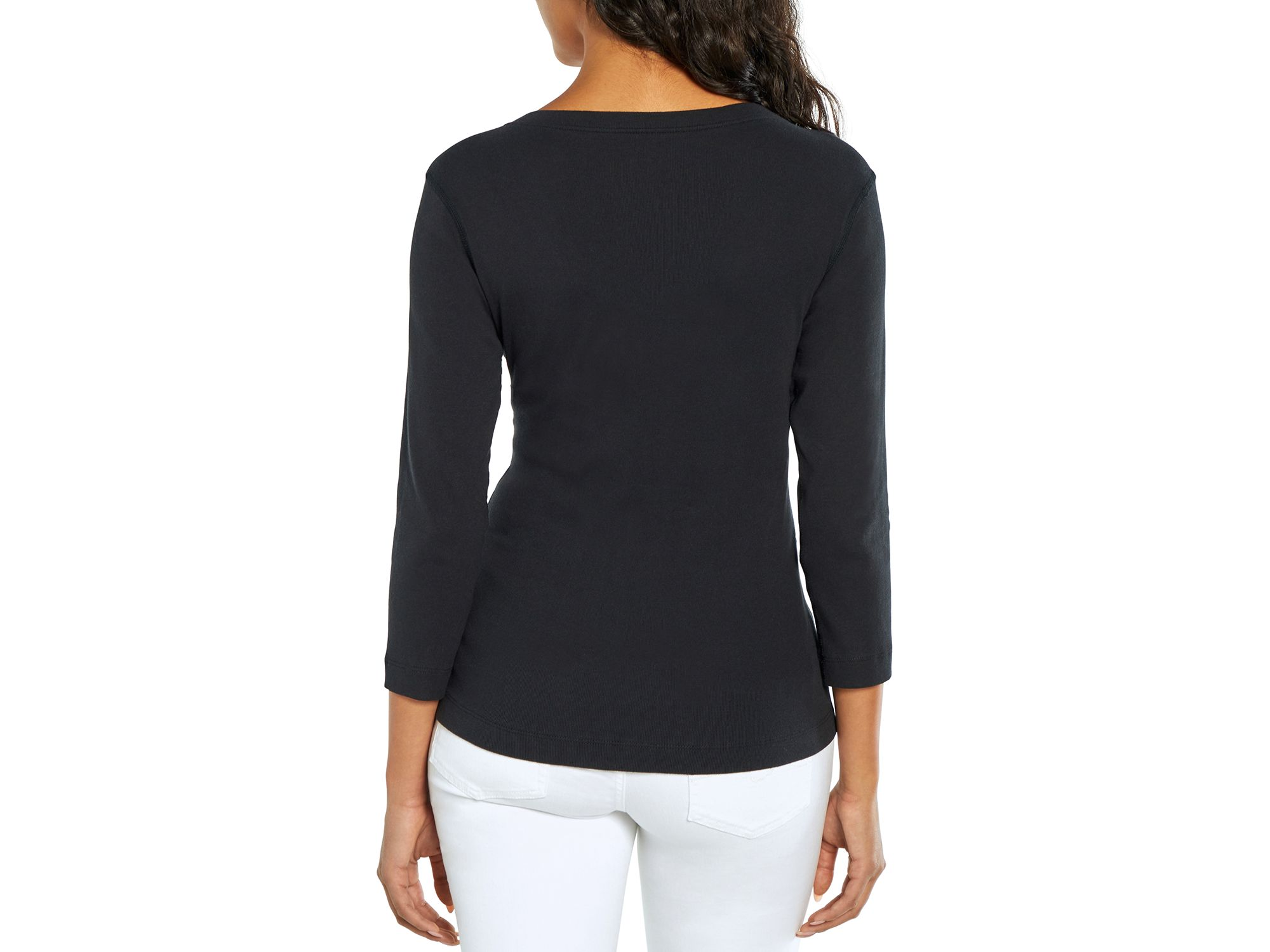 Cotton V Neck Three Quarter Sleeve Tee — Image 3