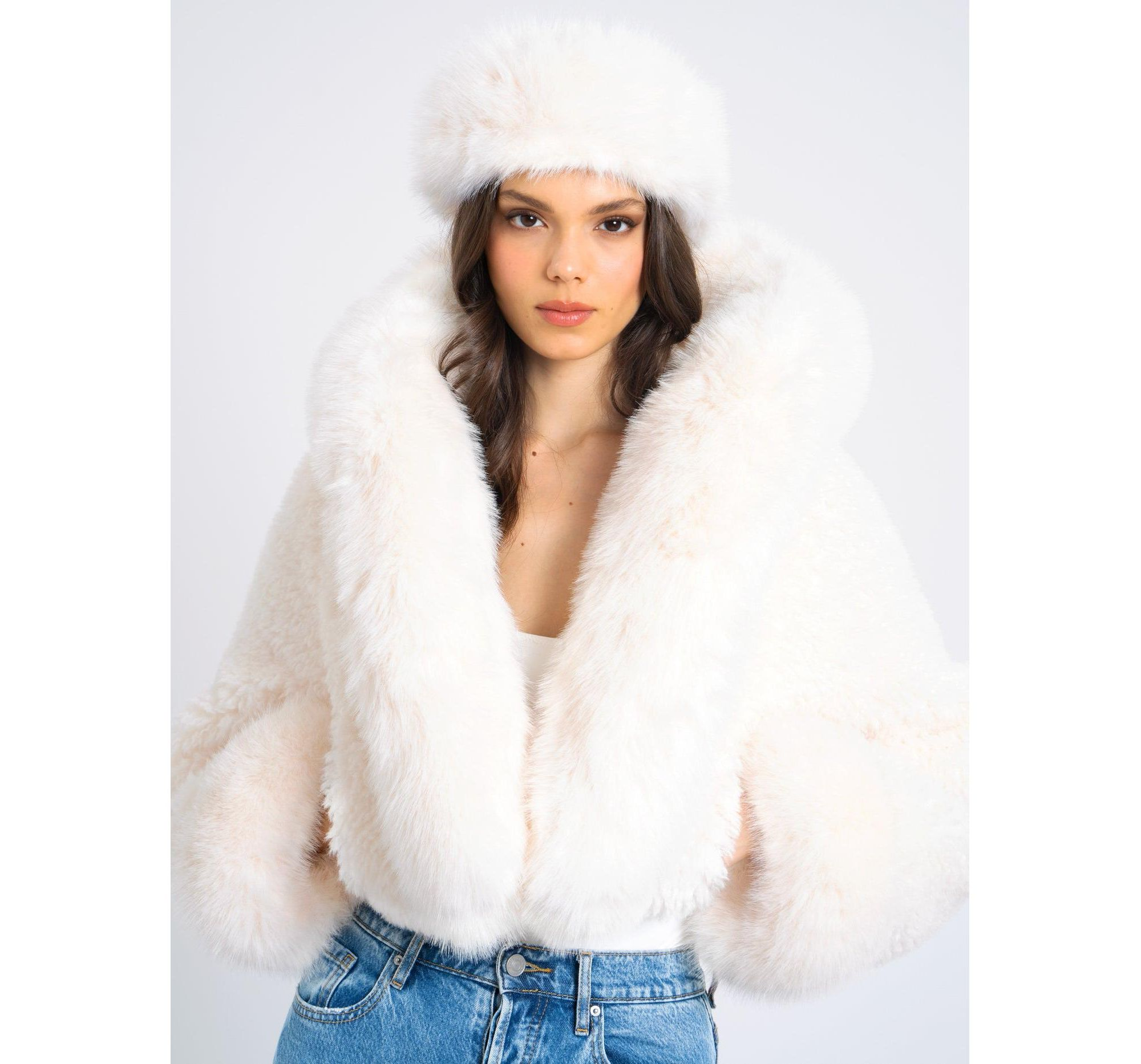 Kali Cropped Faux Fur Jacket with Hood — Image 7