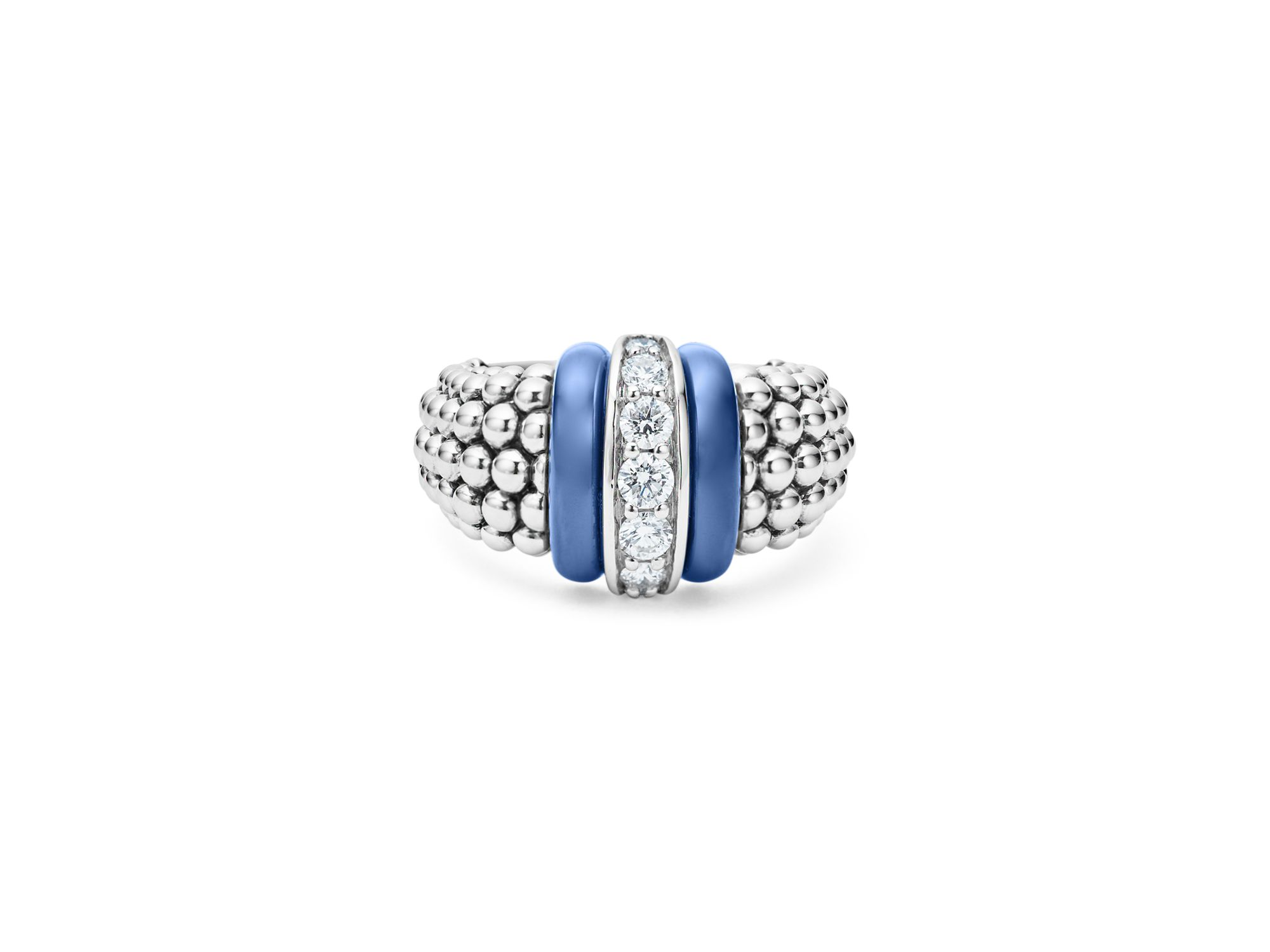 Sterling Silver Diamond & Ultramarine Ceramic Rondelle Bead Ring — Image 5