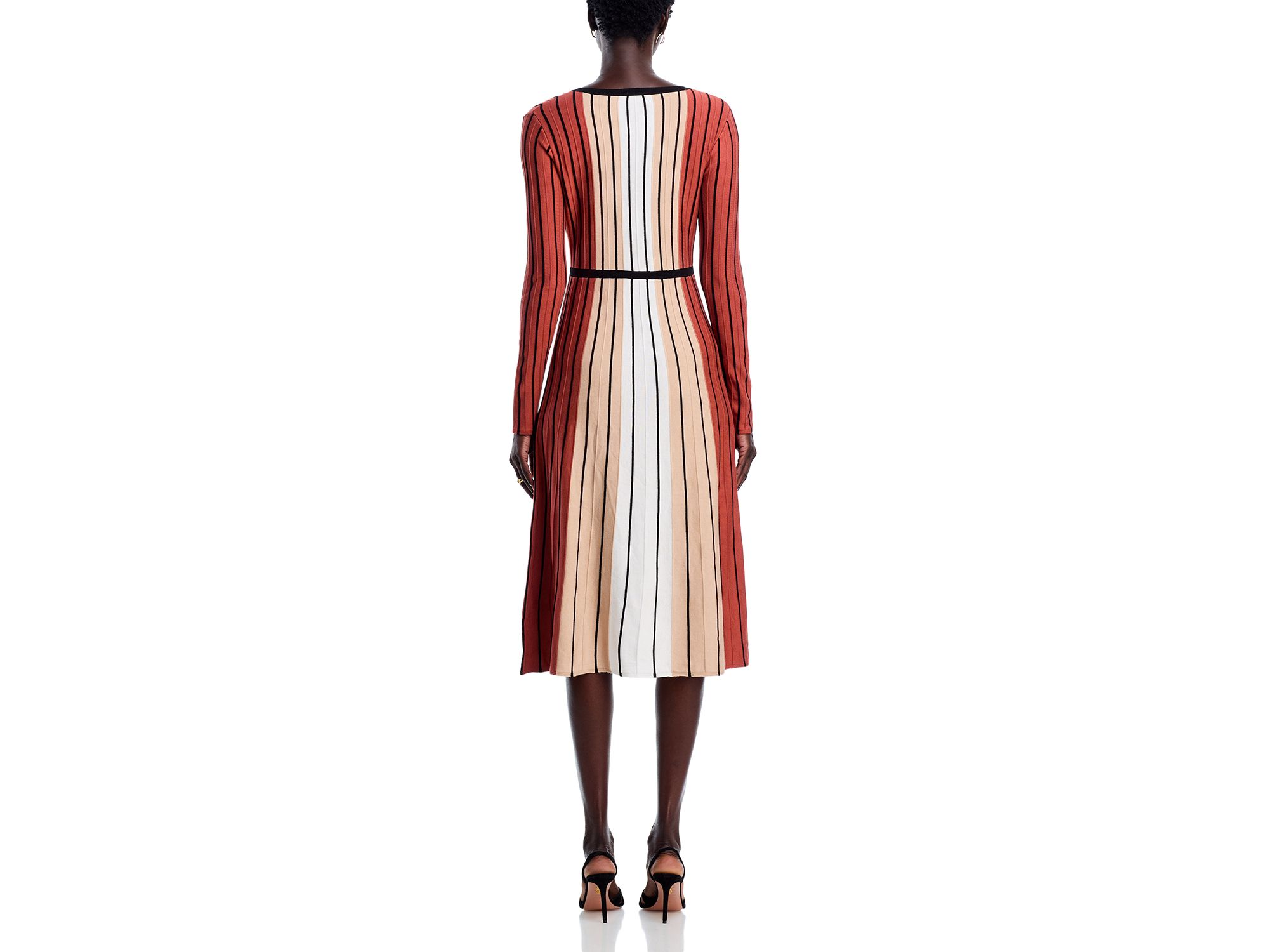 Long Sleeve Round Neck Vertical Color Block Stripe Dress — Image 4