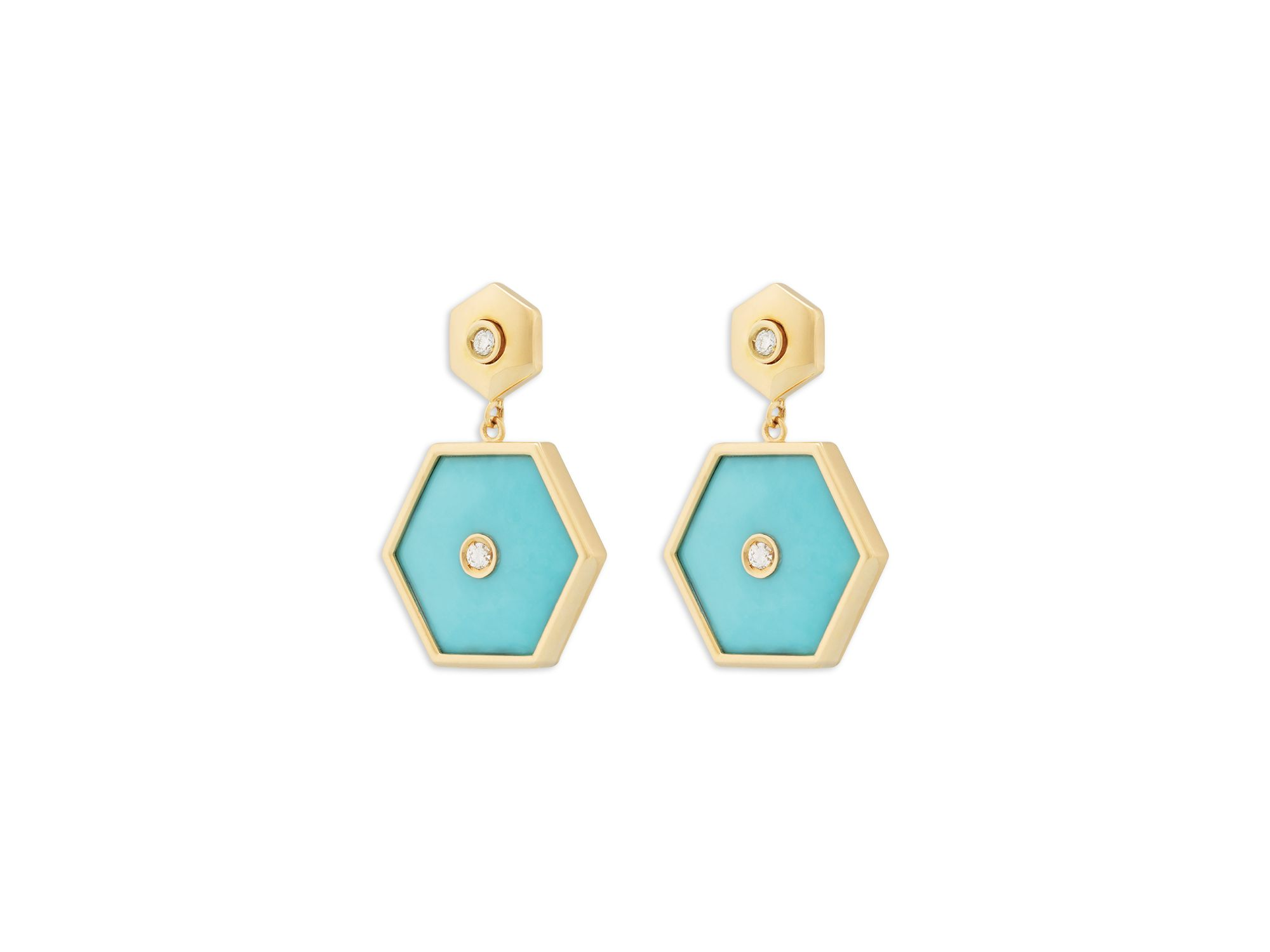 Diamond & Turquoise Baia Earrings in 18K Yellow Gold — Image 3