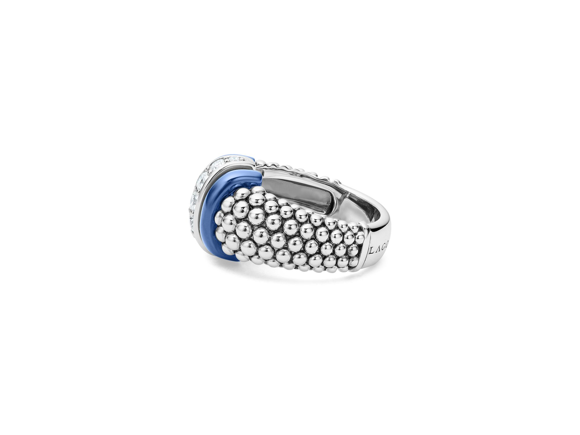 Sterling Silver Diamond & Ultramarine Ceramic Rondelle Bead Ring — Image 4