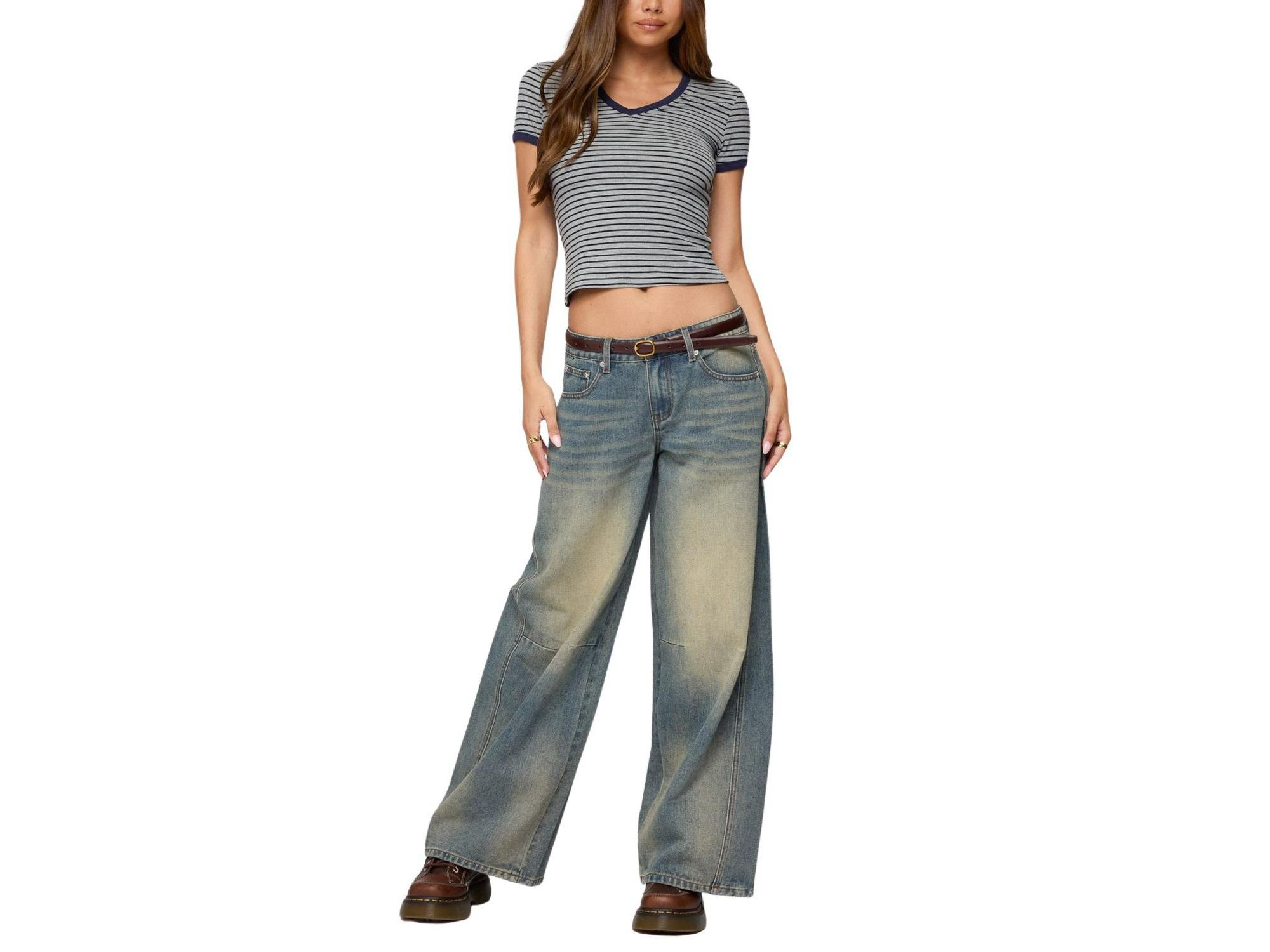 Fawn Striped V Neck T Shirt — Image 3