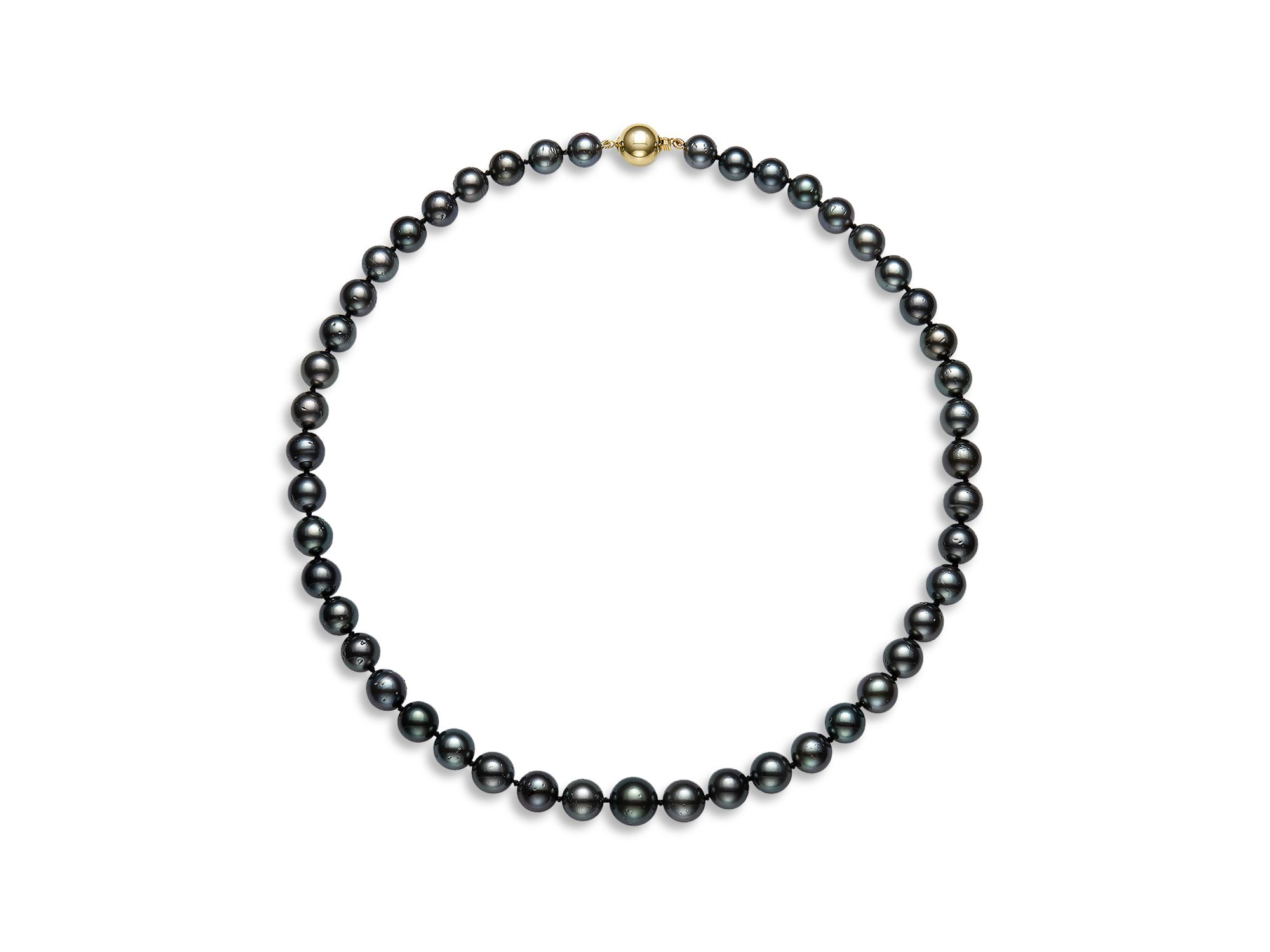 Tahitian Black Cultured Pearl Strand Necklace in 14K Yellow Gold, 18" — Image 3