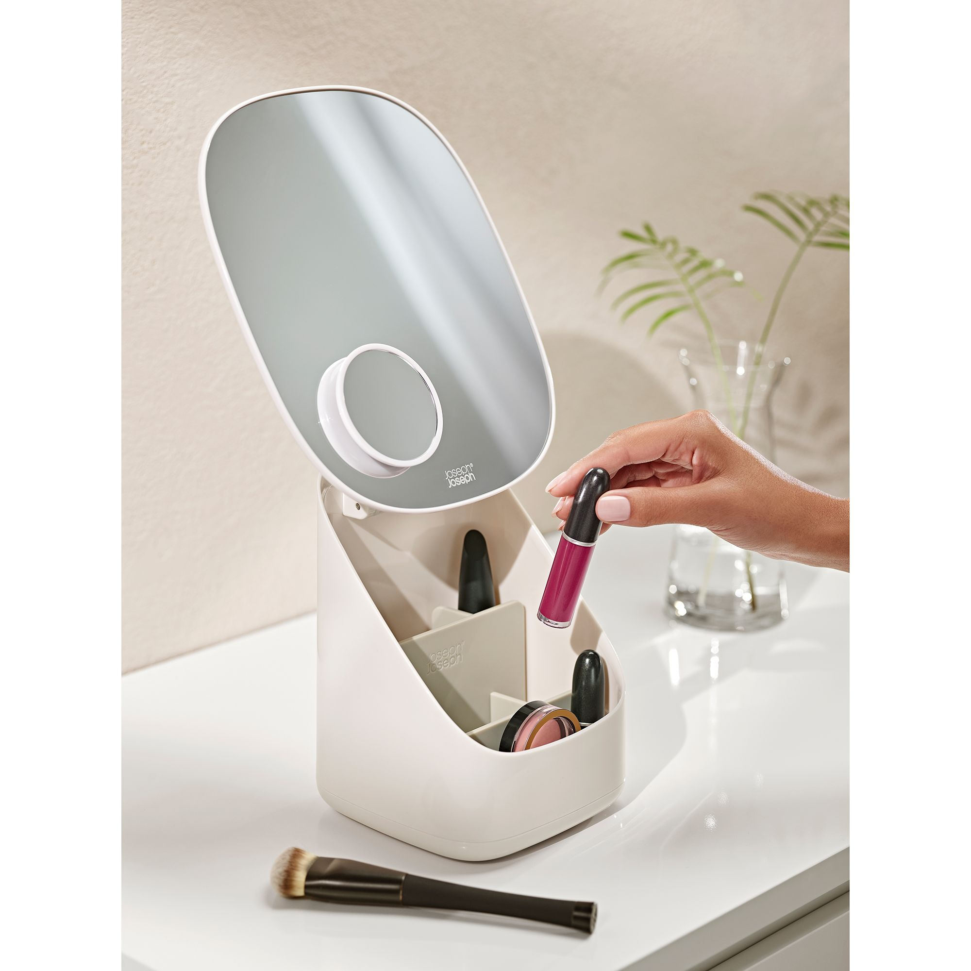 Viva Pedestal Mirror with Cosmetic Storage, Shell — Image 4