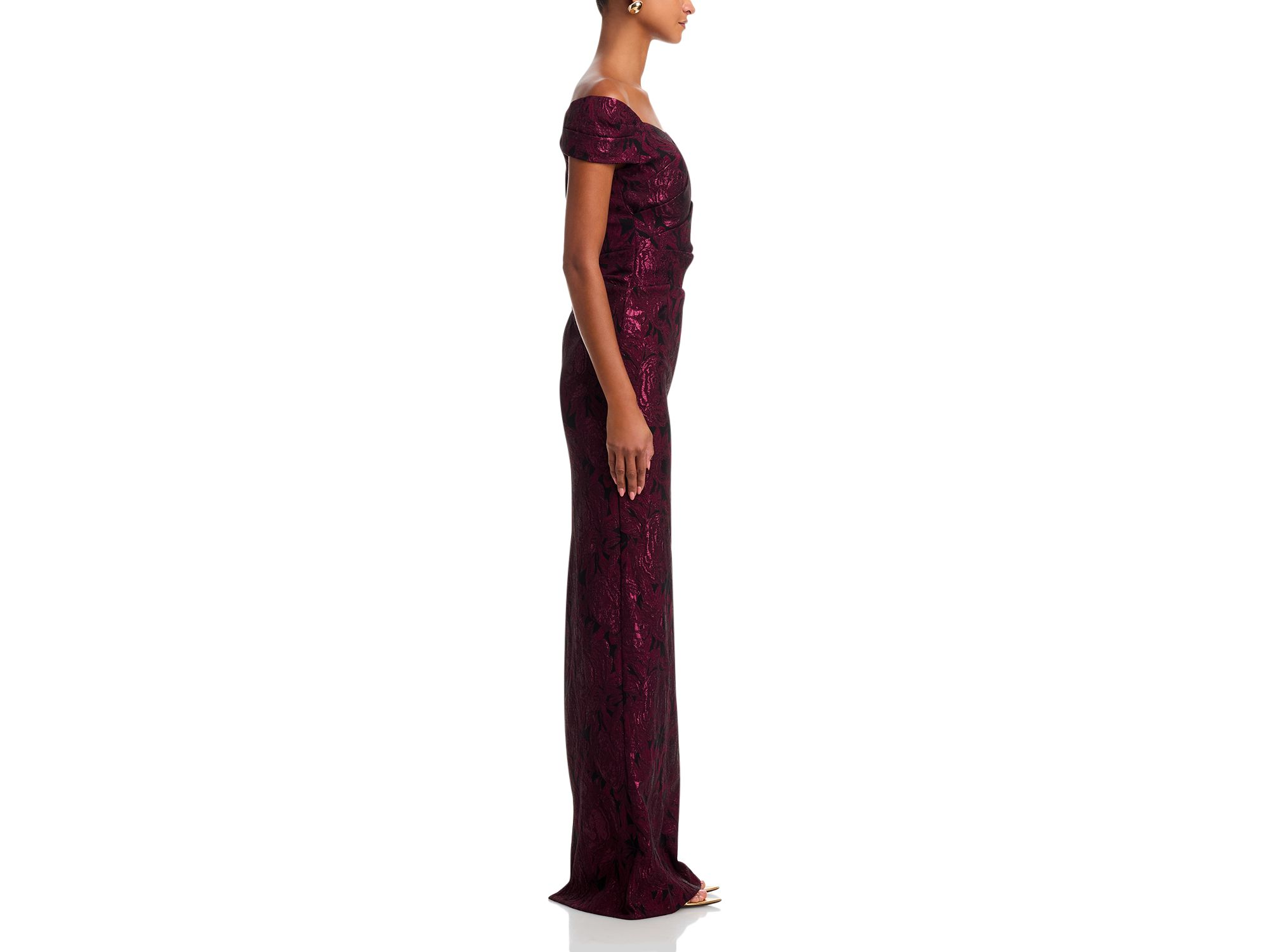 Floral Stretch Jacquard Off-the-Shoulder Ruched Gown — Image 5