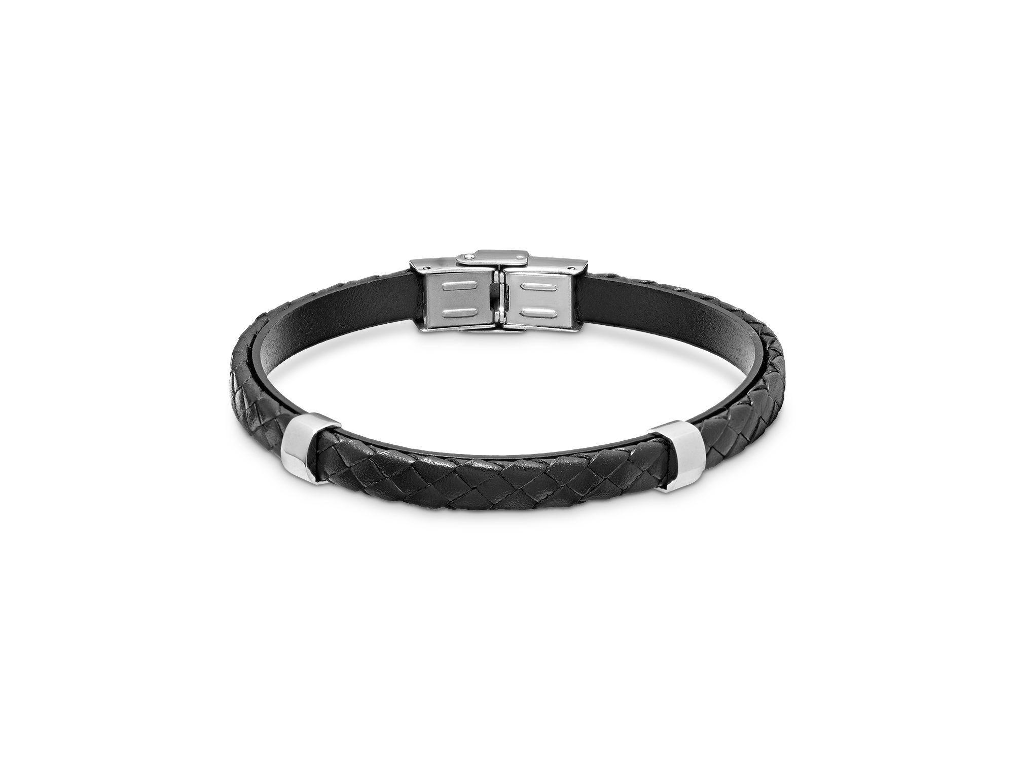 Jan Leslie Double Steel Woven Leather Bracelet - Image 1