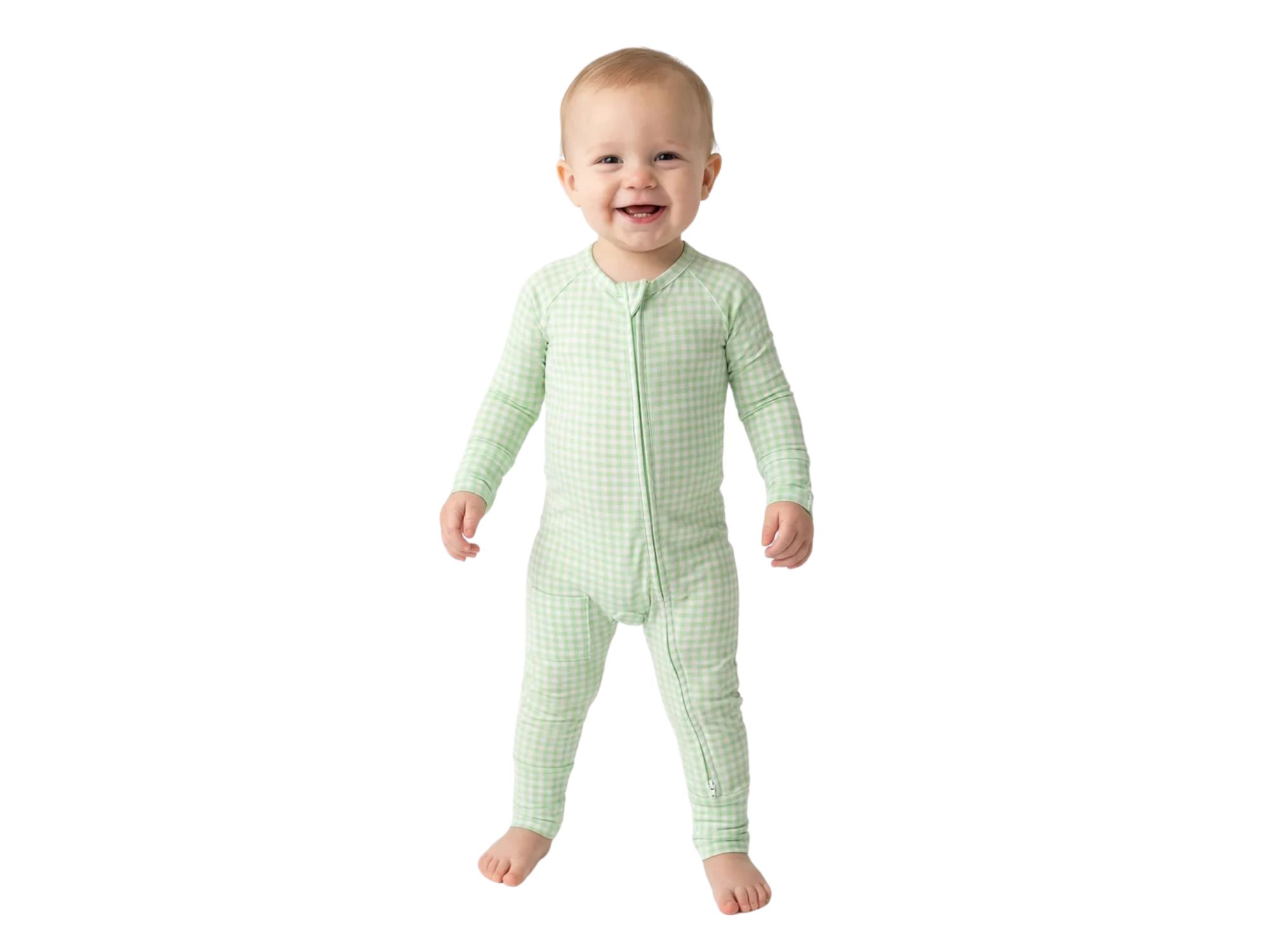 Boys' Pistachio Gingham Bamboo Sleeper - Baby — Image 7