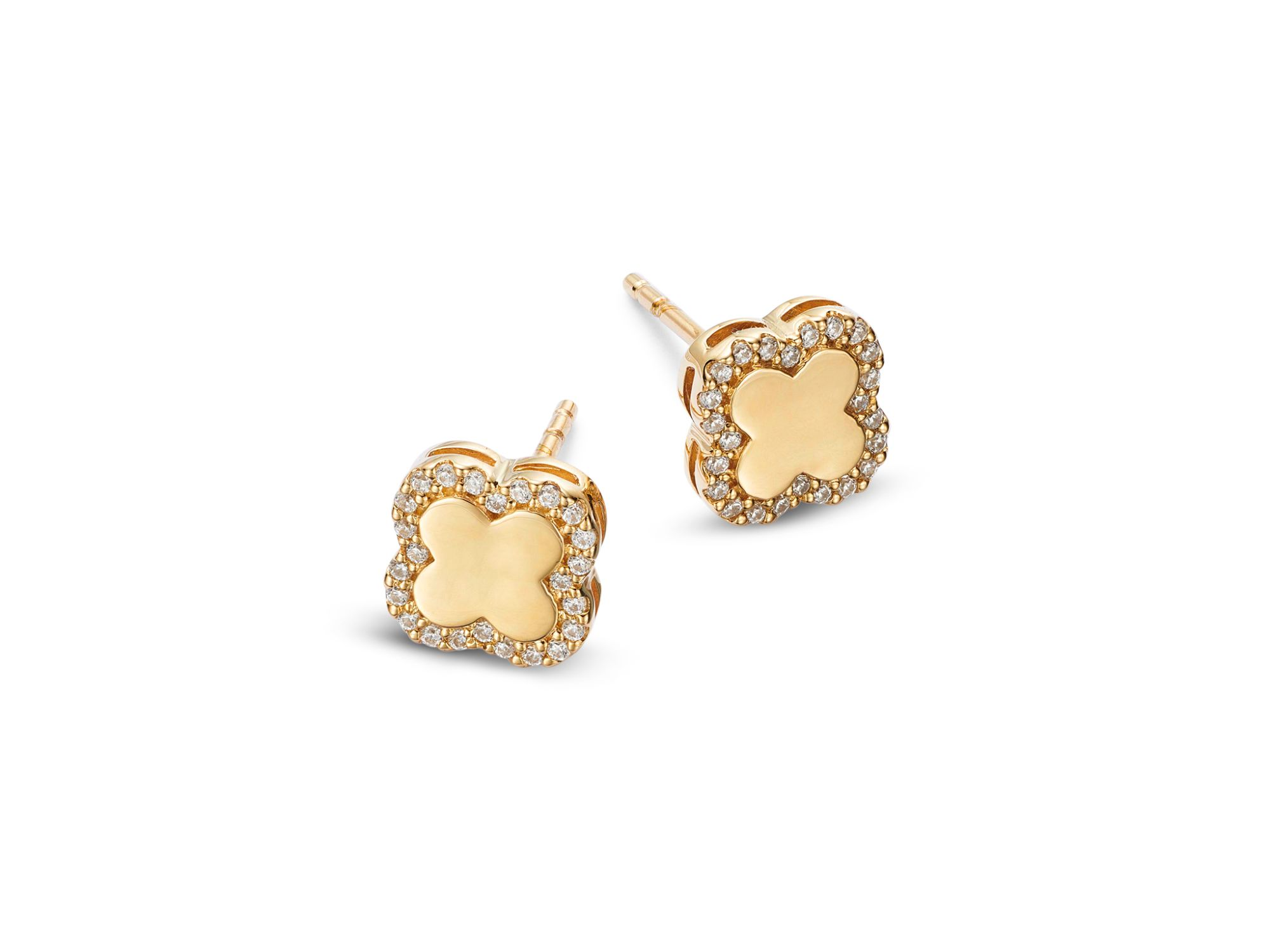 Diamond Clover Stud Earrings in 14K Yellow Gold, 0.15 tcw — Image 3