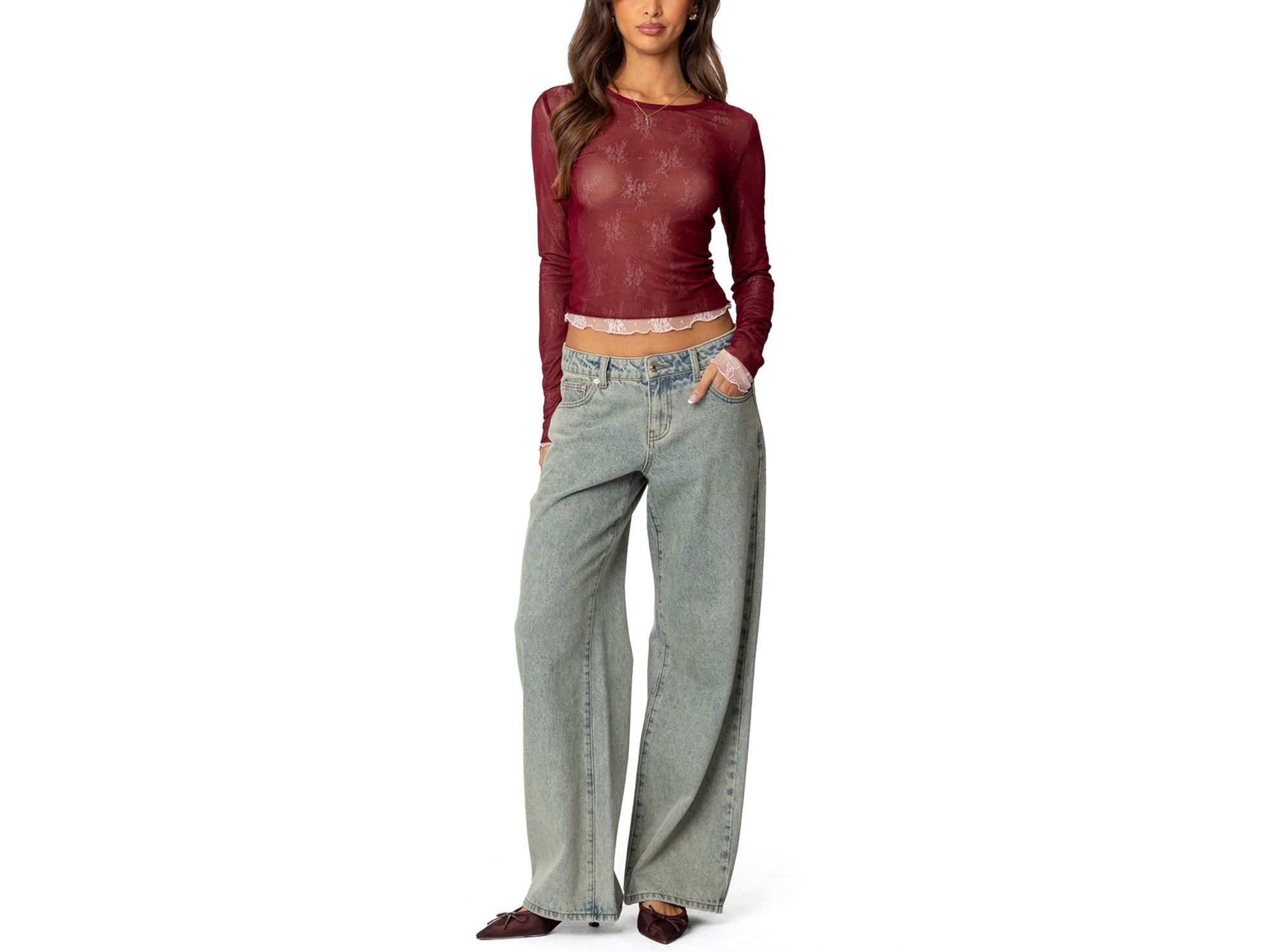 Lacey Sheer Mesh Crew Neck Top — Image 3