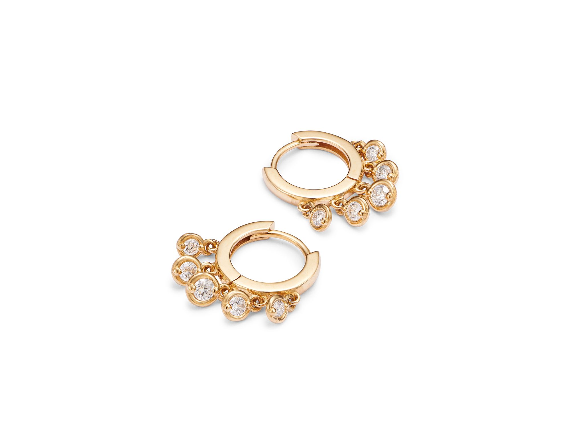 14K Yellow Gold Lab Grown Diamond Dangle Petite Huggie Hoop Earrings — Image 3