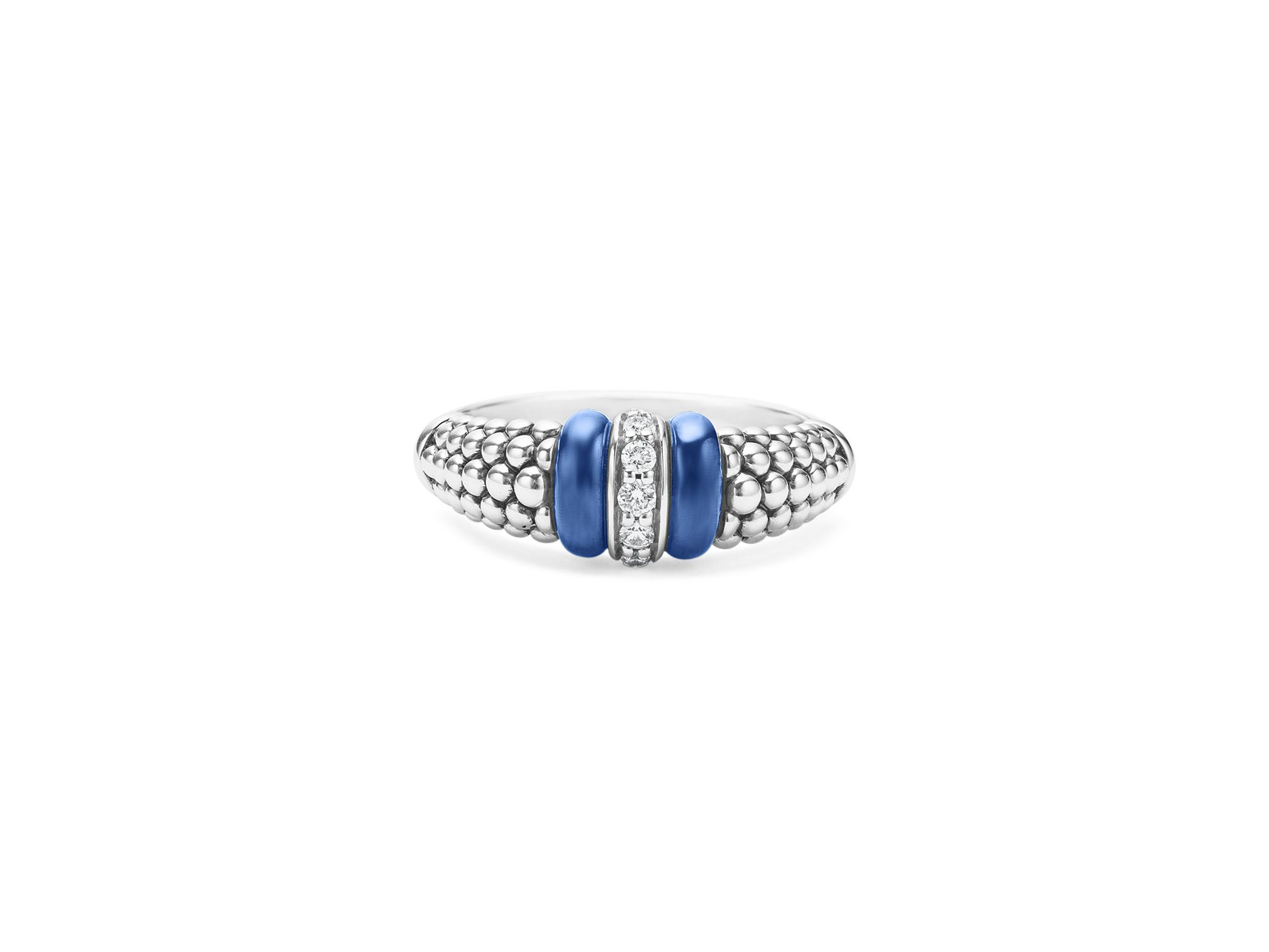 Sterling Silver Diamond & Ultramarine Ceramic Rondelle Bead Ring — Image 4