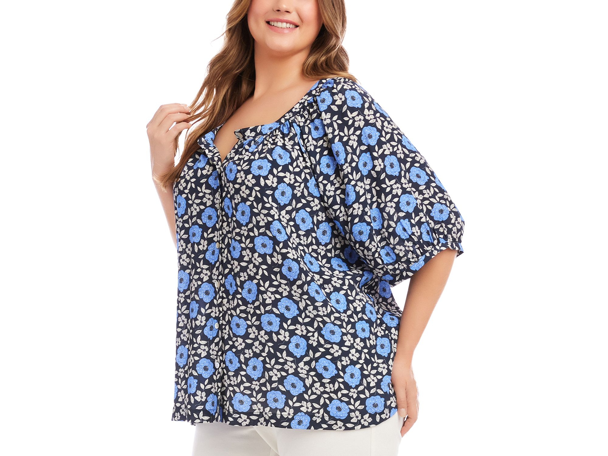 Plus Size Puff Sleeve Peasant Top — Image 3