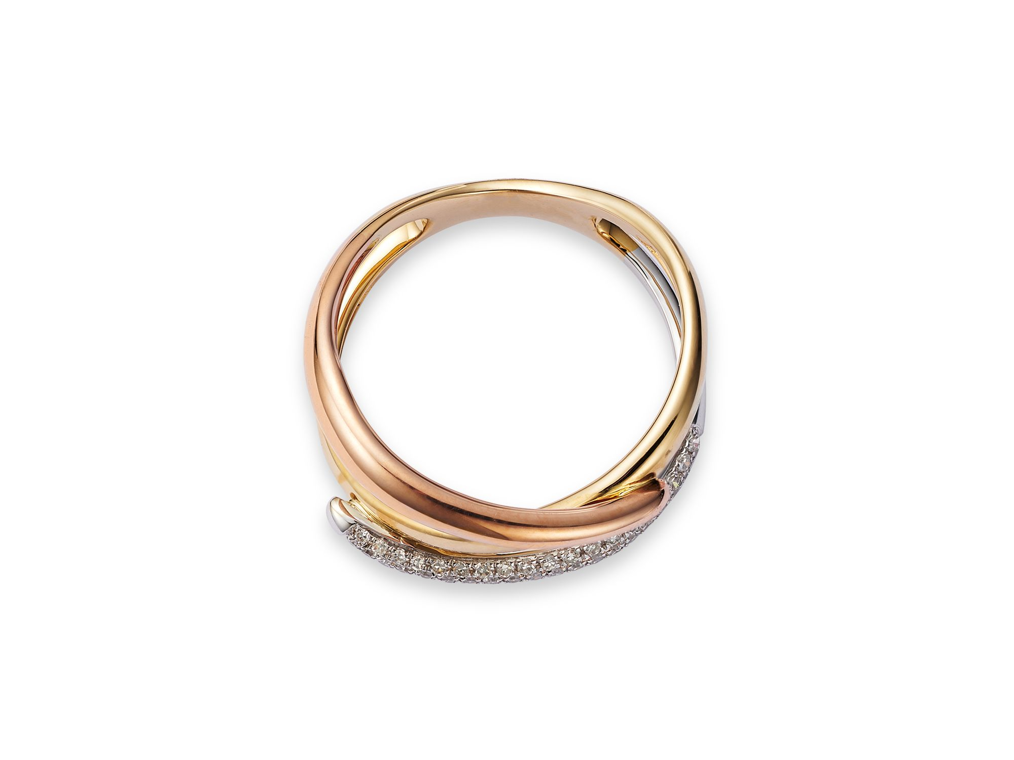 Diamond Pavé Crossover Ring in 14K Yellow, White & Rose Gold, 0.20 tcw — Image 4