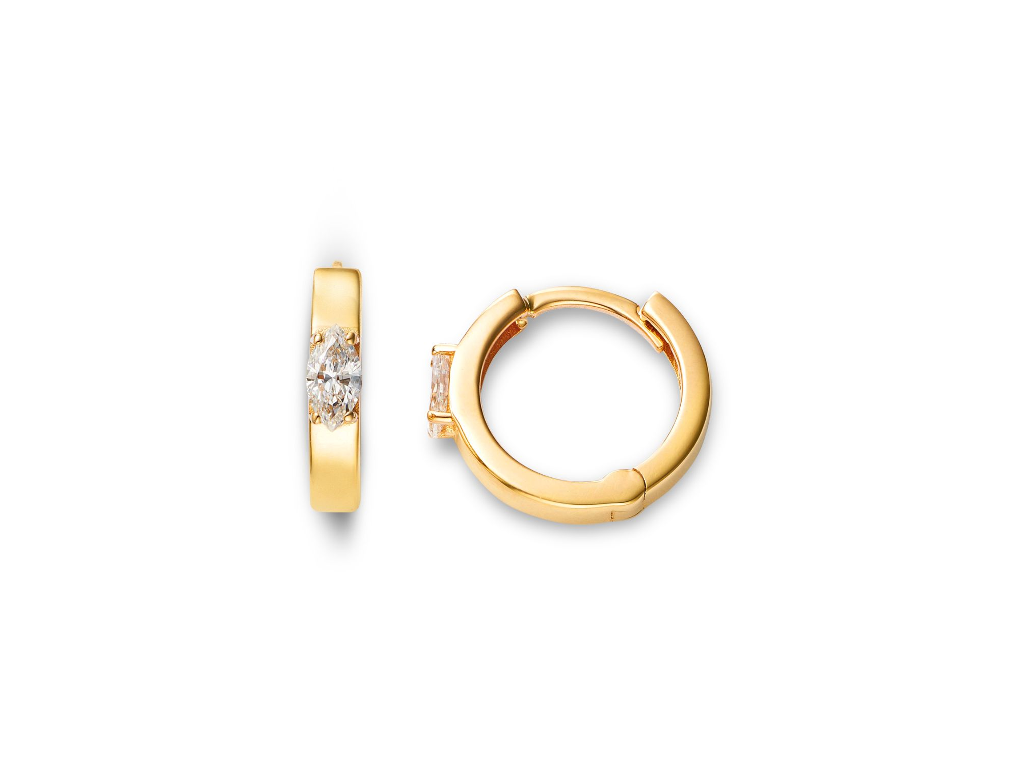 14K Yellow Gold Lab Grown Diamond Marquis Huggie Hoop Earrings — Image 3