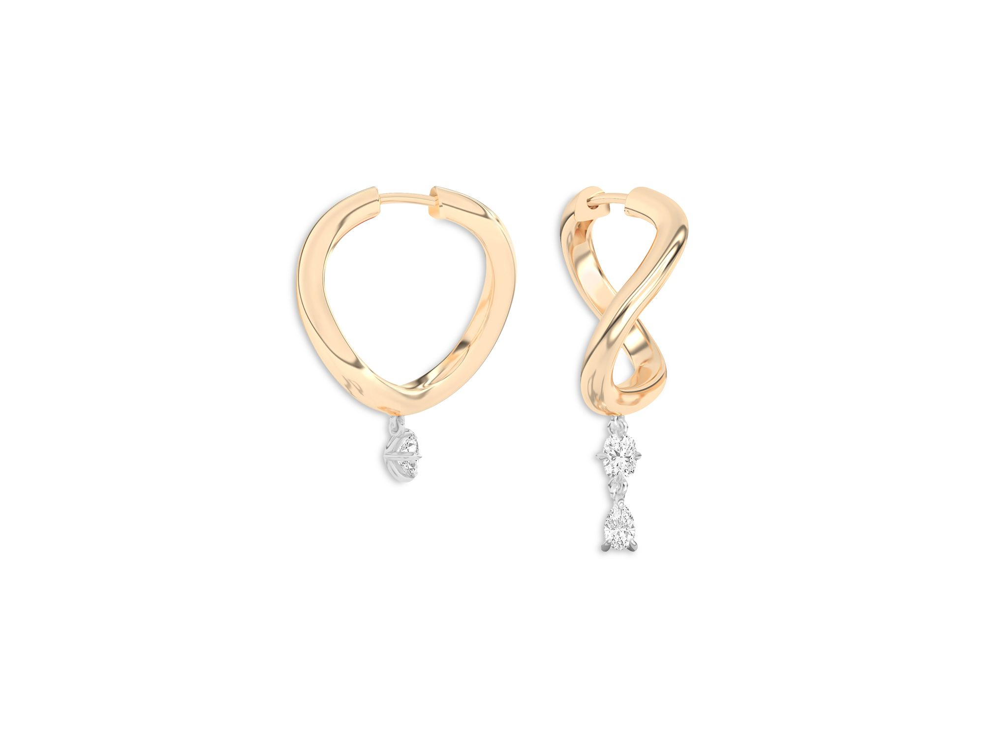 Certified Lab Grown Diamond Pear & Cushion Asymmetric Gaude Curve Dangle Hoop Earrings in 14K Yellow Gold, 1.28 tcw — Image 3