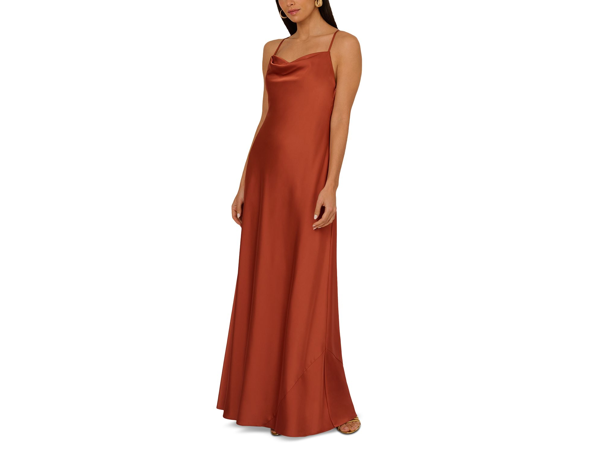 Stretch Satin Cowlneck Long Dress - Image 1