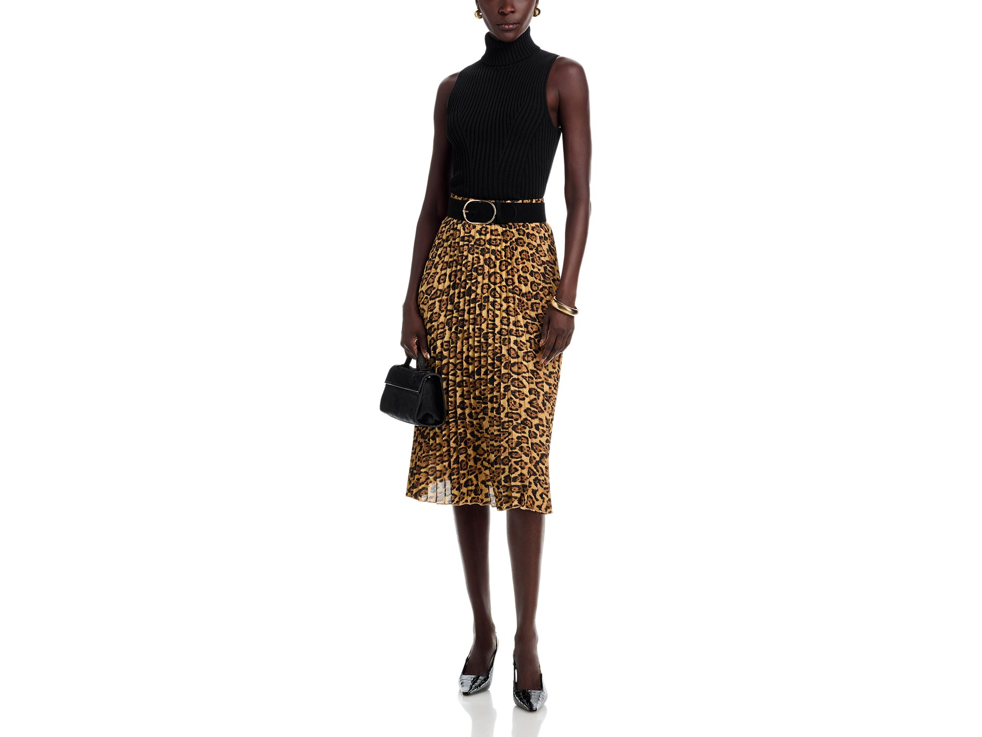 Pleated Leopard Print Midi Skirt — Image 5