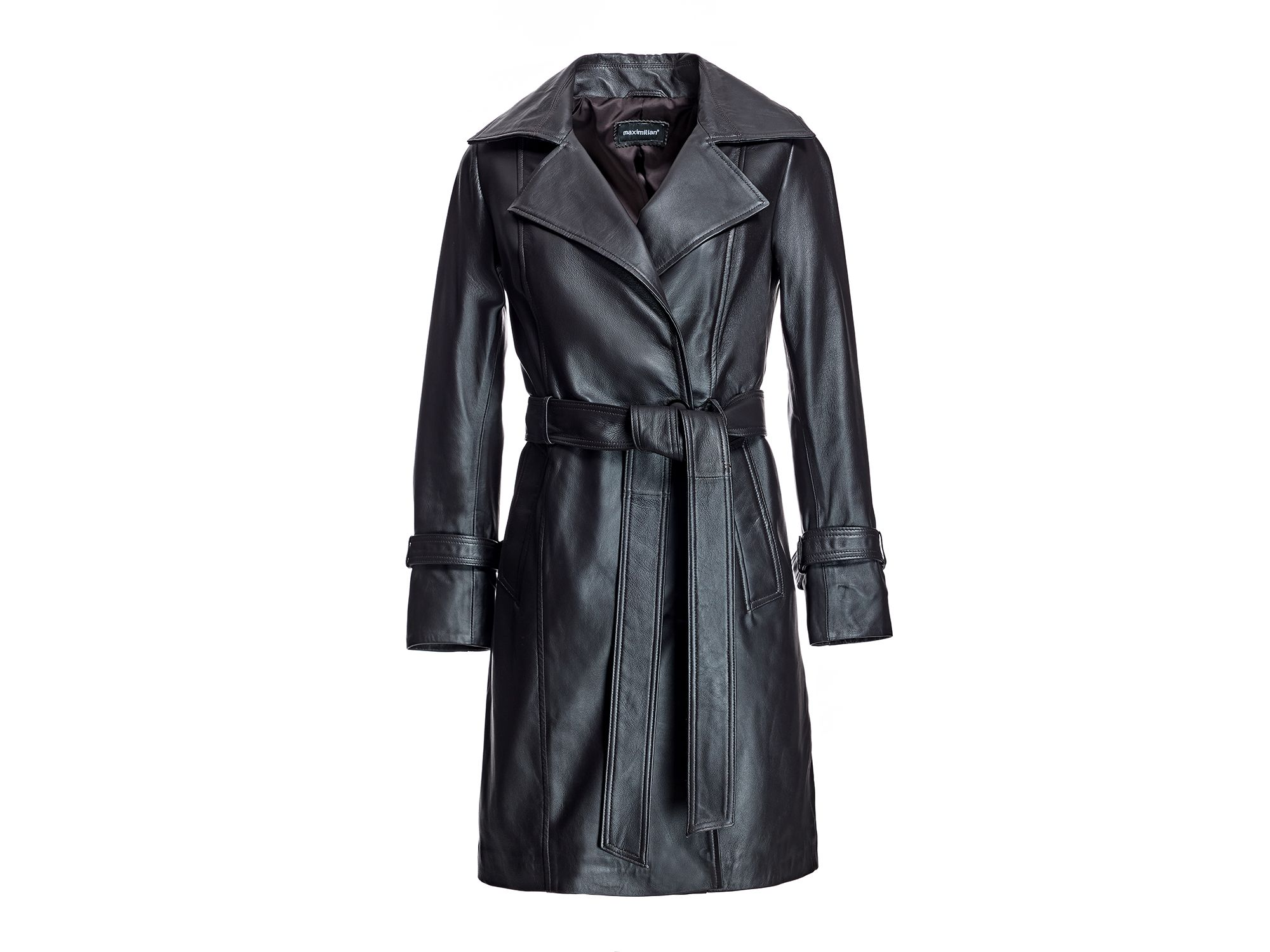 Leather Belted Trench Coat — Image 3