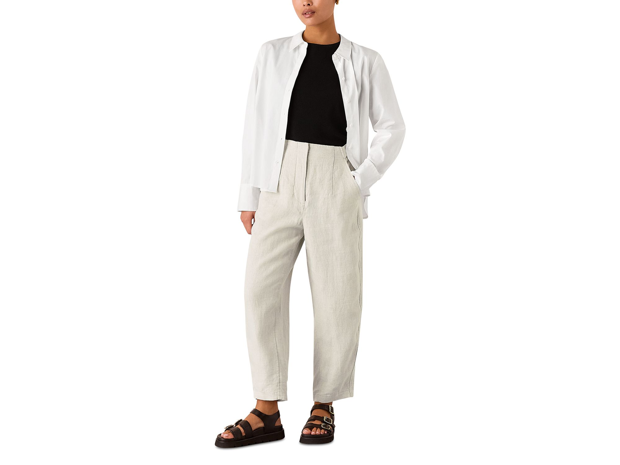 Petites Authentic High Rise Barrel Leg Jeans in Oatmeal — Image 4