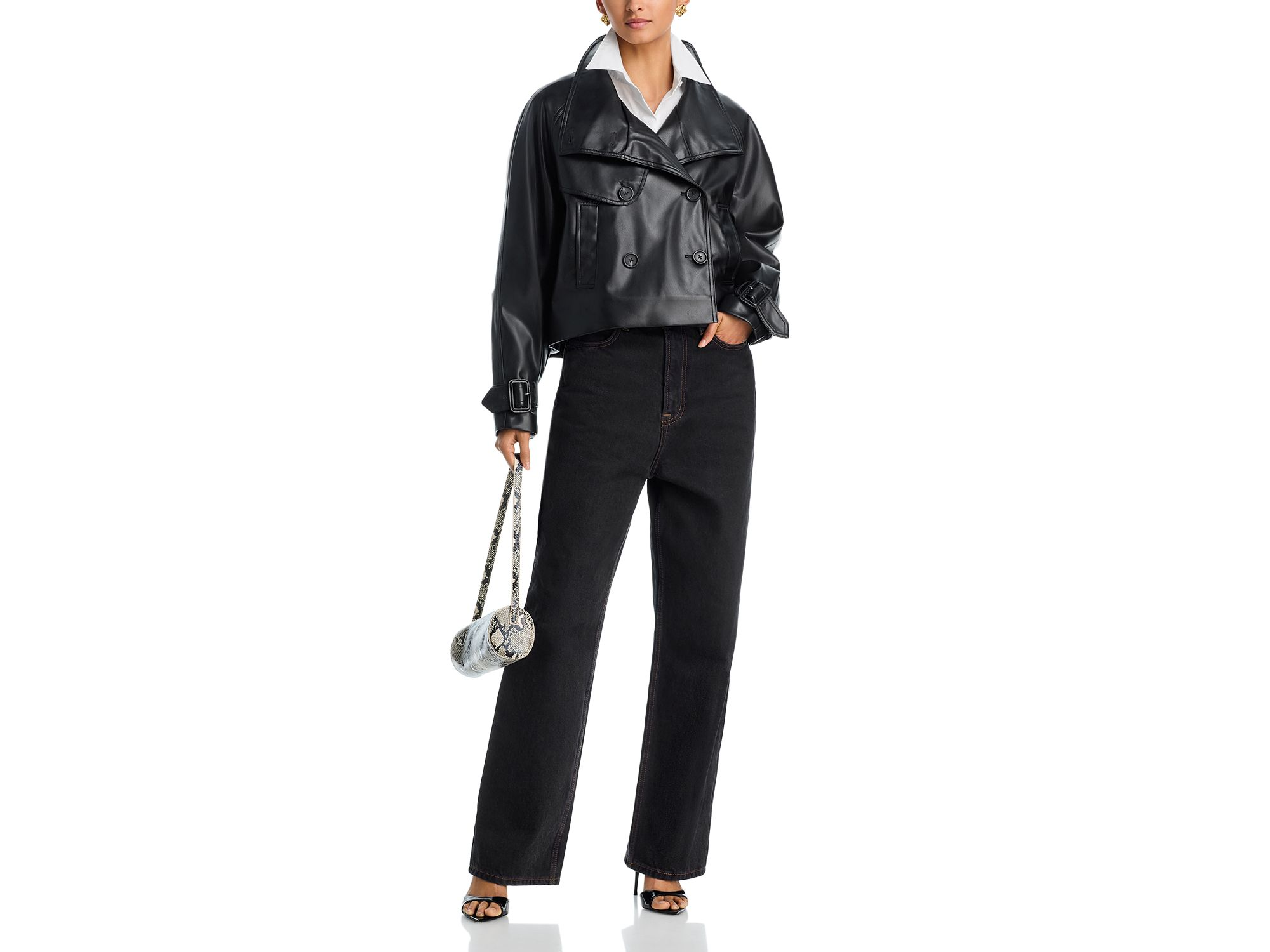 Cropped Faux Leather Trench Coat - Exclusive — Image 6