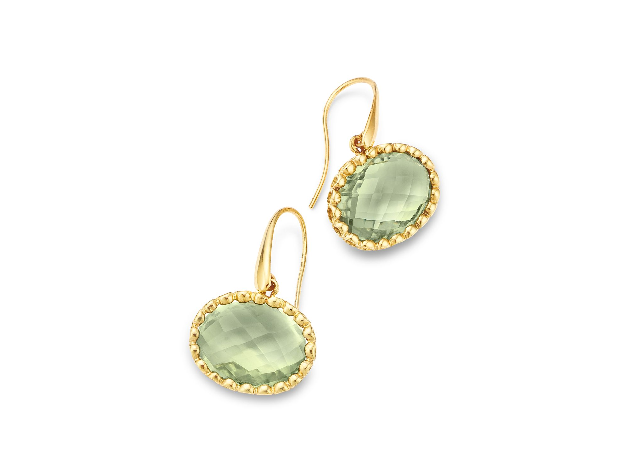 Prasiolite Oval  Drop Earrings in 14K Yellow Gold — Image 3