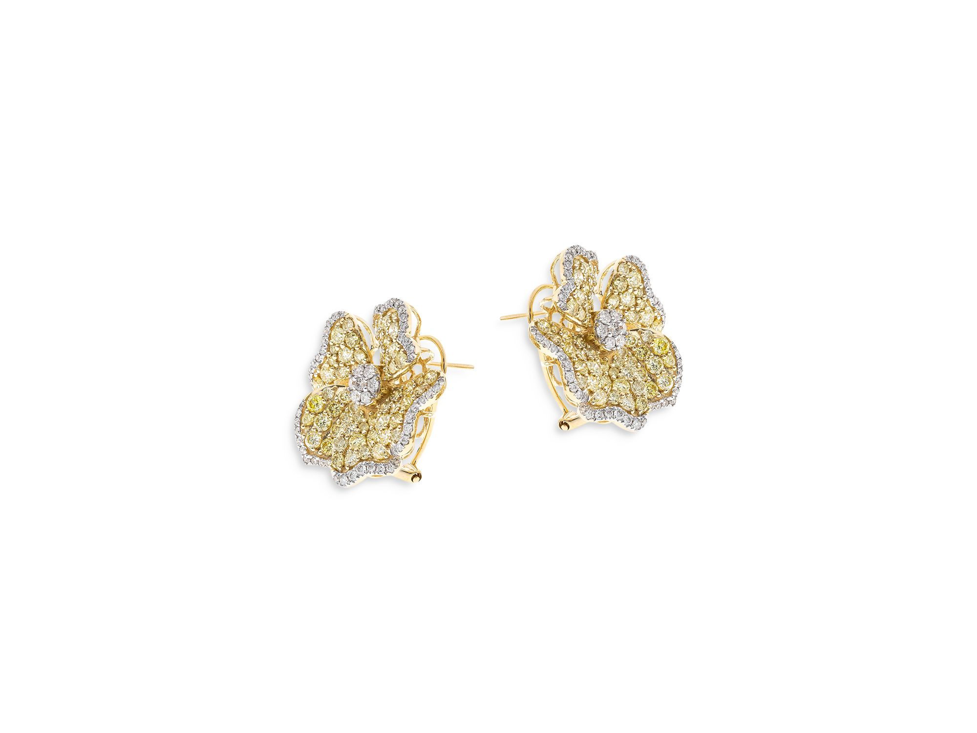 Yellow & White Diamond Flower Stud Earrings in 14K White & Yellow Gold, 4.4 tcw — Image 6