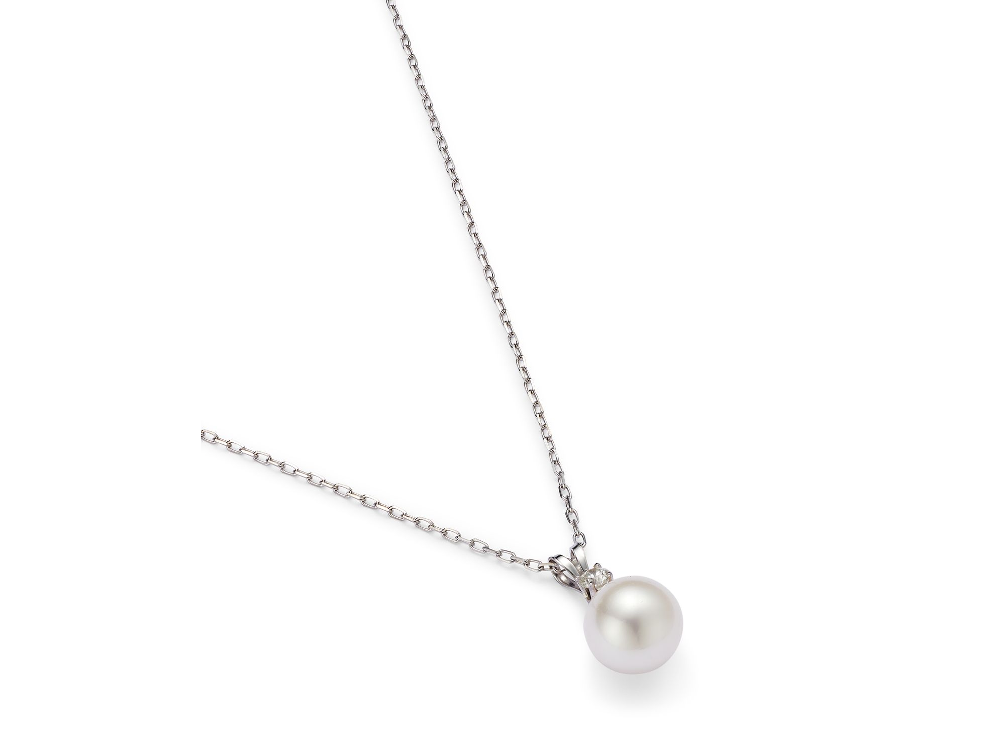 Diamond & Cultured Freshwater Pearl Pendant Necklace in 14K White Gold, 16" — Image 3