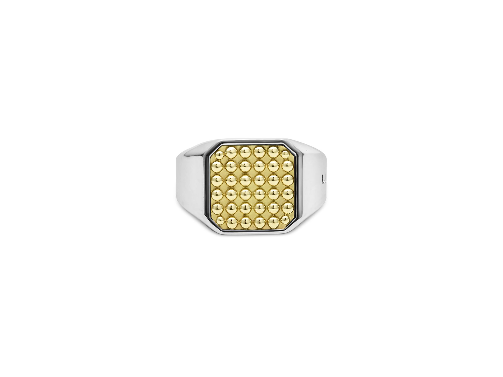 Men's 18K Yellow Gold & Sterling Silver Anthem Caviar Beaded Square Ring — Image 3