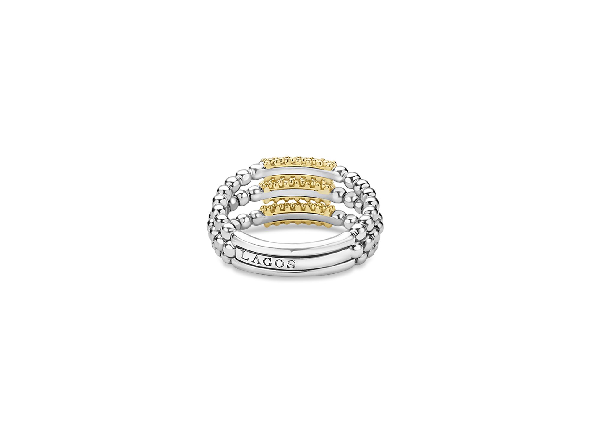 18K Yellow Gold & Sterling Caviar Icon Beaded Triple Row Ring — Image 3