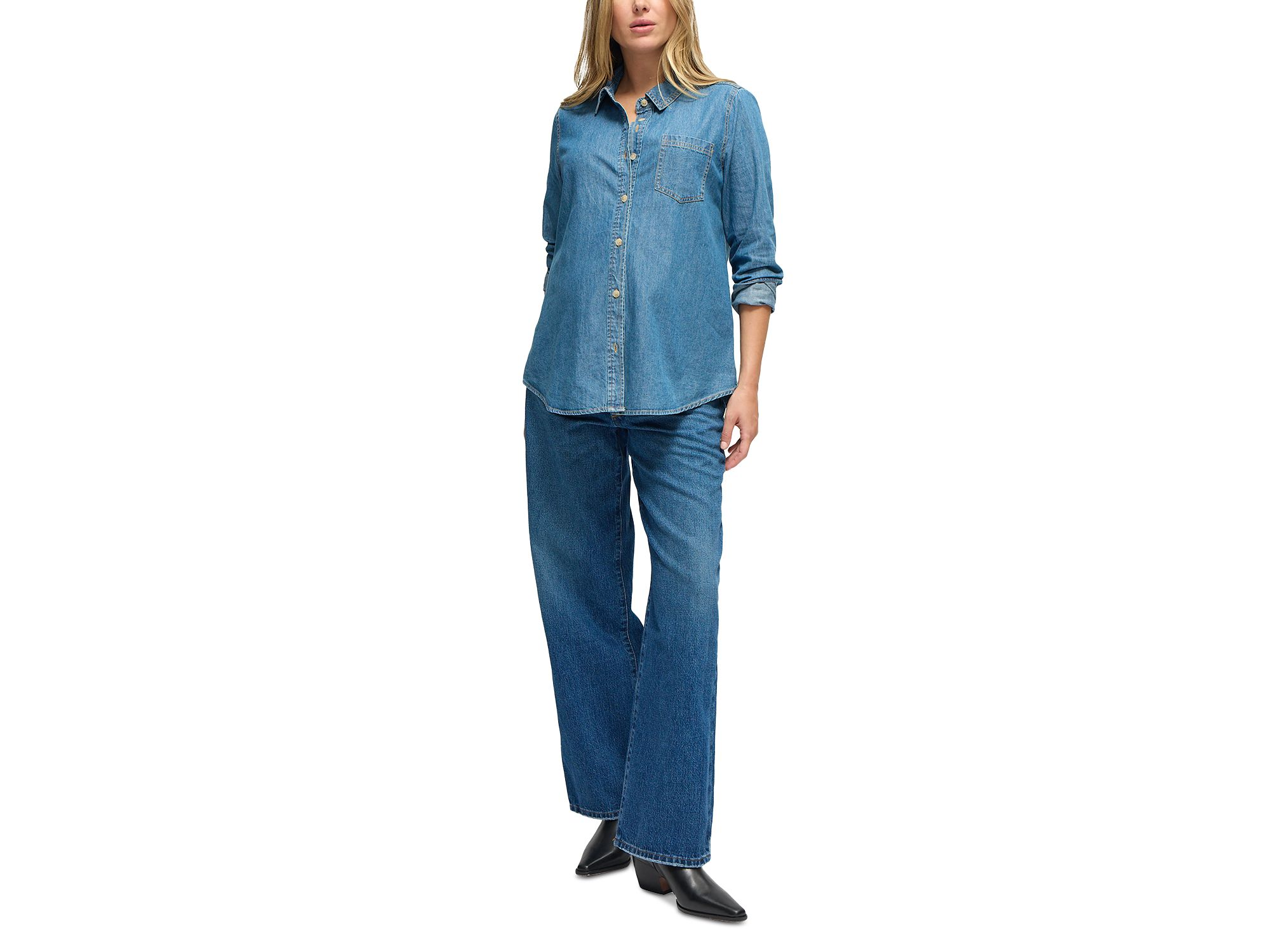 Button Down Denim Maternity Shirt — Image 5