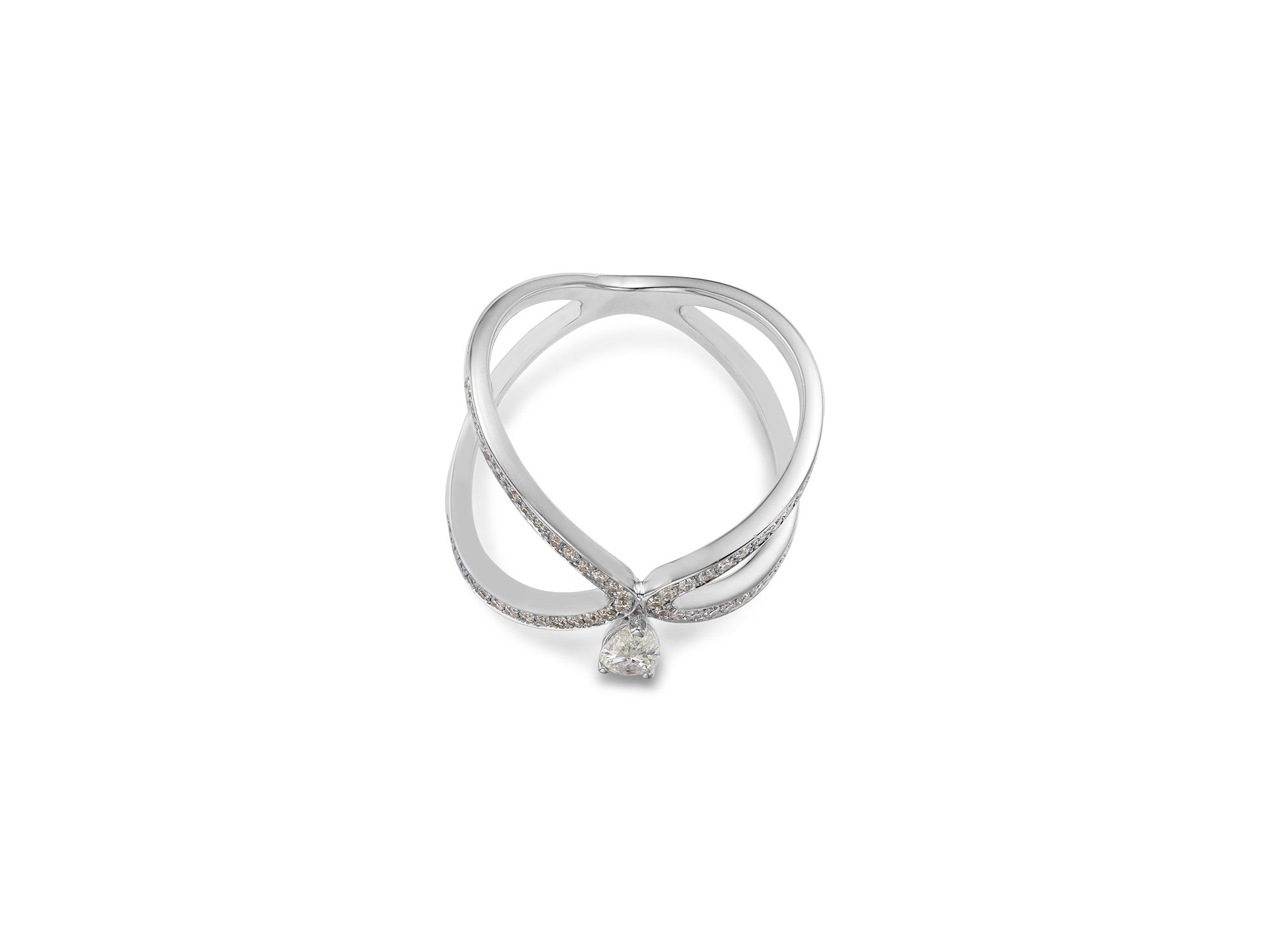 Diamond Pear & Brilliant Cut Openwork Ring in 14K White Gold, 0.55 tcw — Image 3