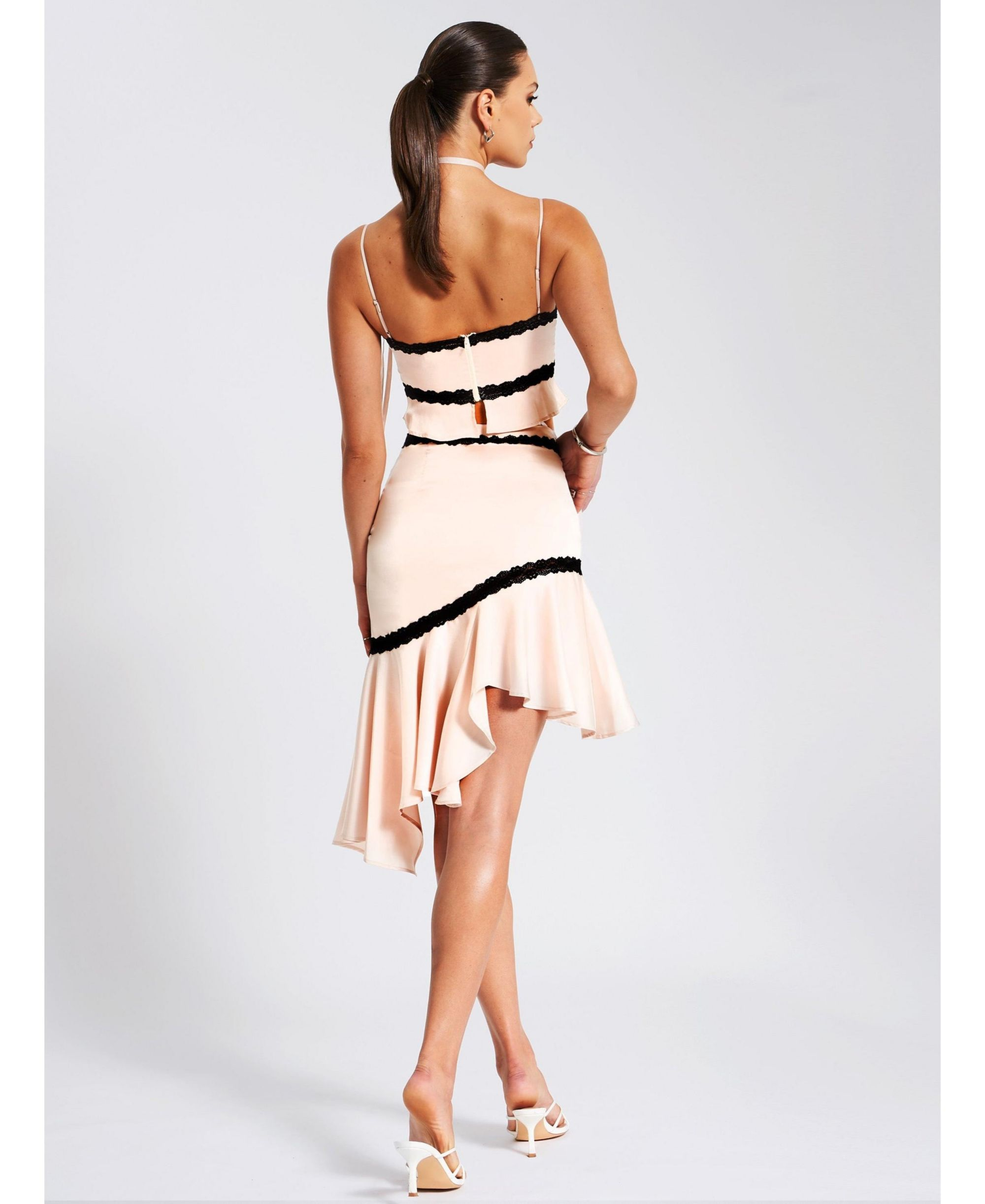 Yahvi Lace Trim Satin Skirt — Image 4