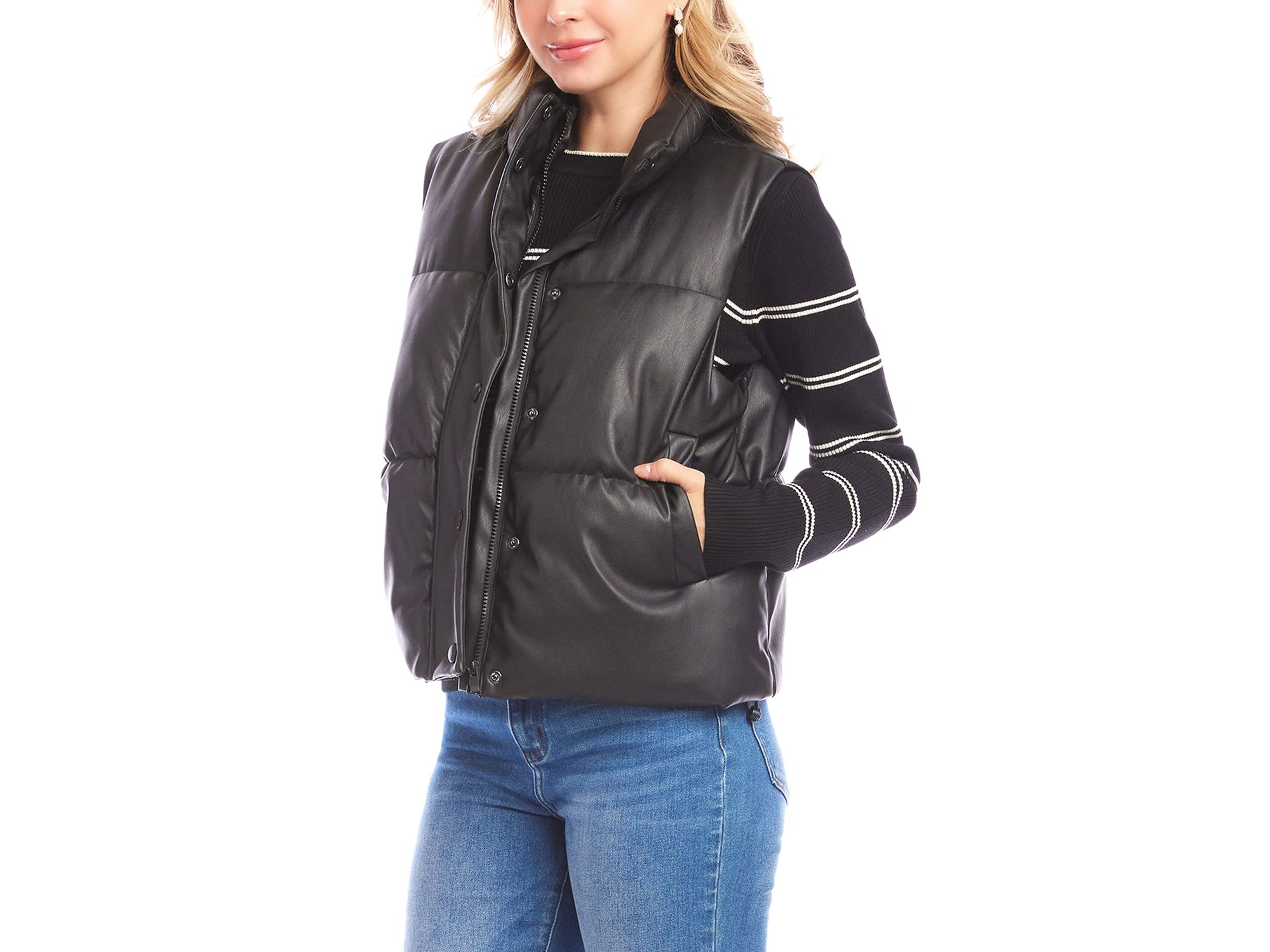 Faux Leather Quilted Puffer Vest — Image 4