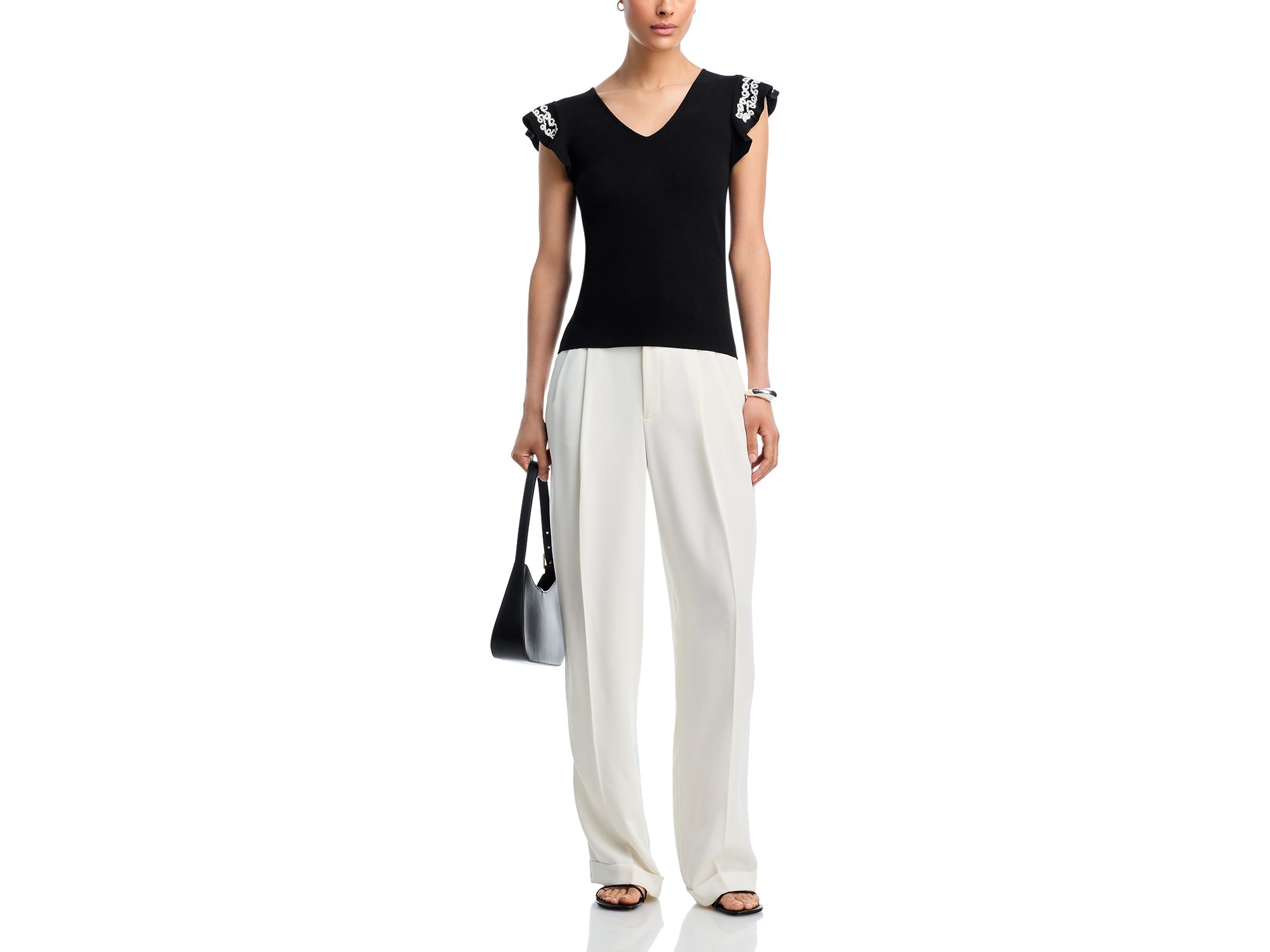 V Neck Flutter Sleeve Sweater — Image 4