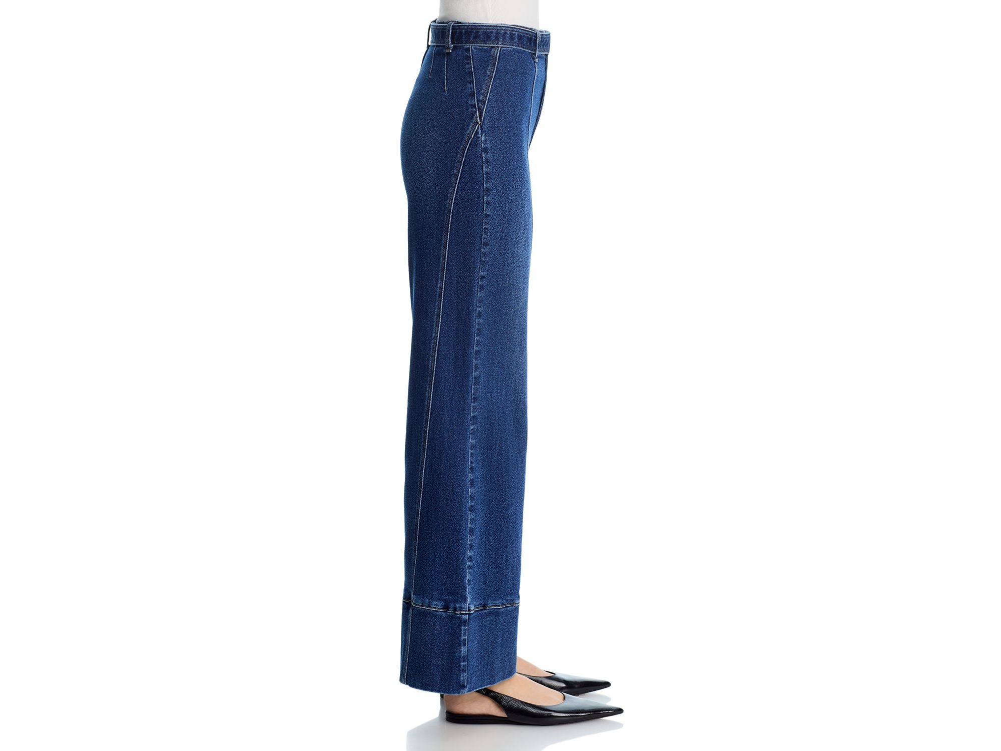 Belted Seamed High Rise Wide Leg Jeans  in Indigo — Image 5