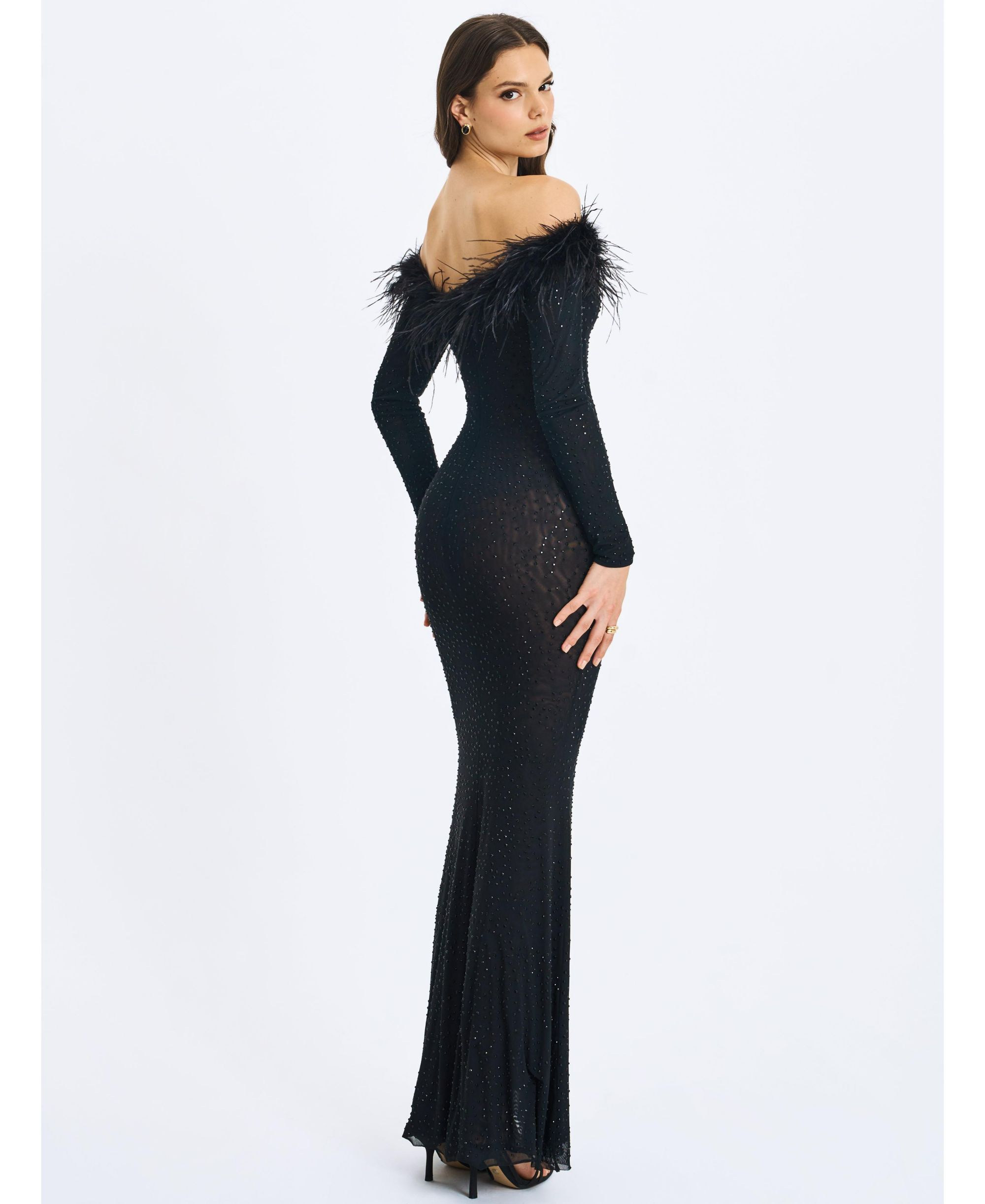 Emberly Trimmed Off-Shoulder Rhinestone Mesh Mermaid Dress — Image 9