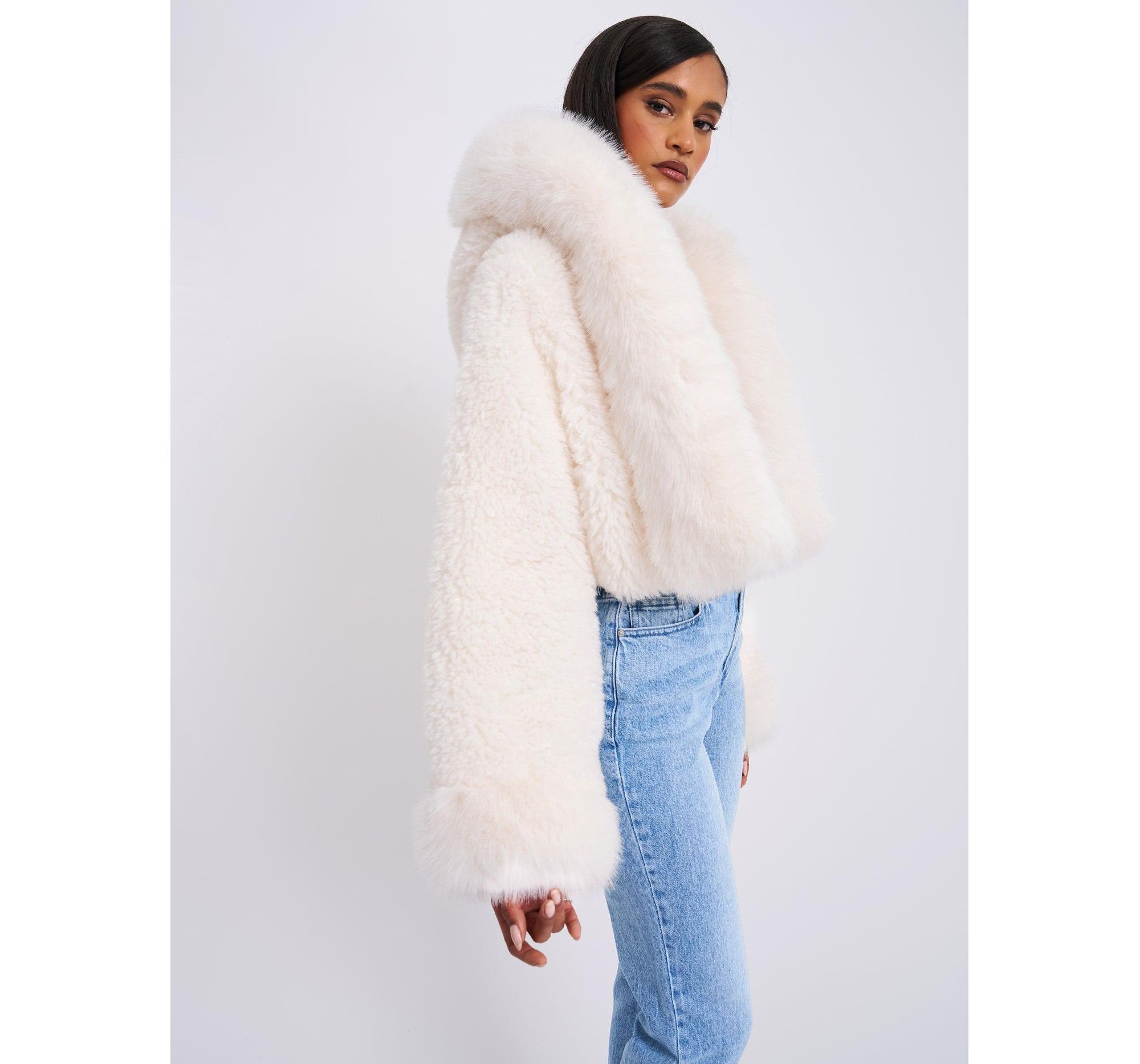 Kali Cropped Faux Fur Jacket with Hood — Image 10