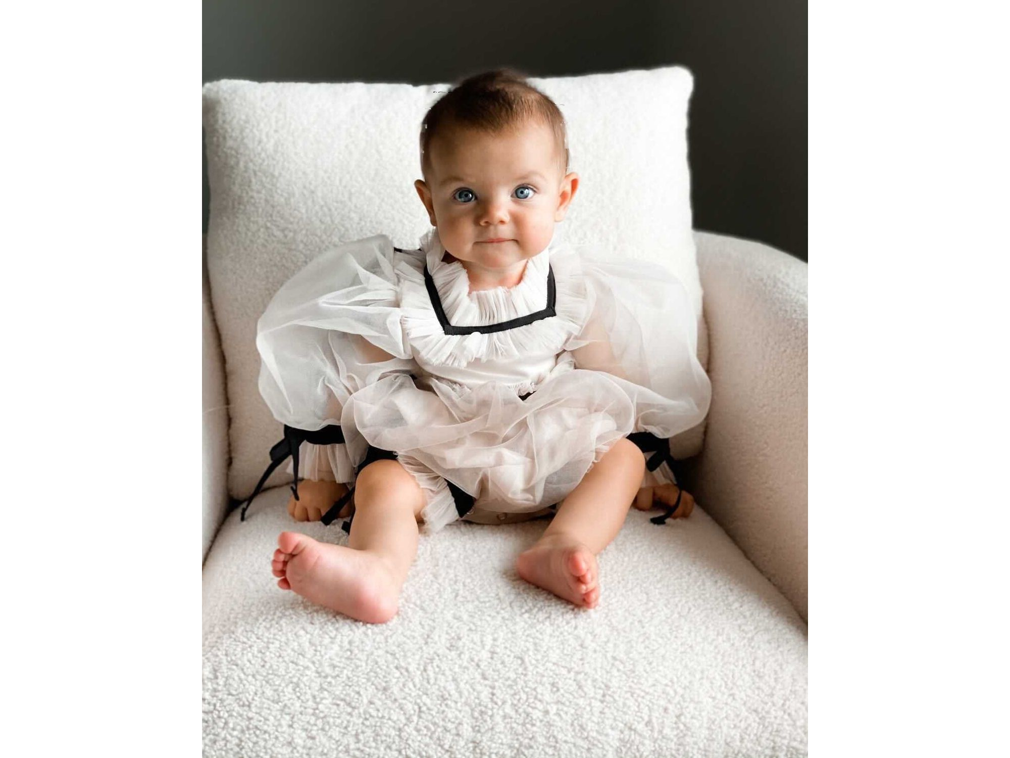 Unisex Petite Maison Coco Caramel Tulle Romper with Sheer Puff Tulle Sleeves — Image 3