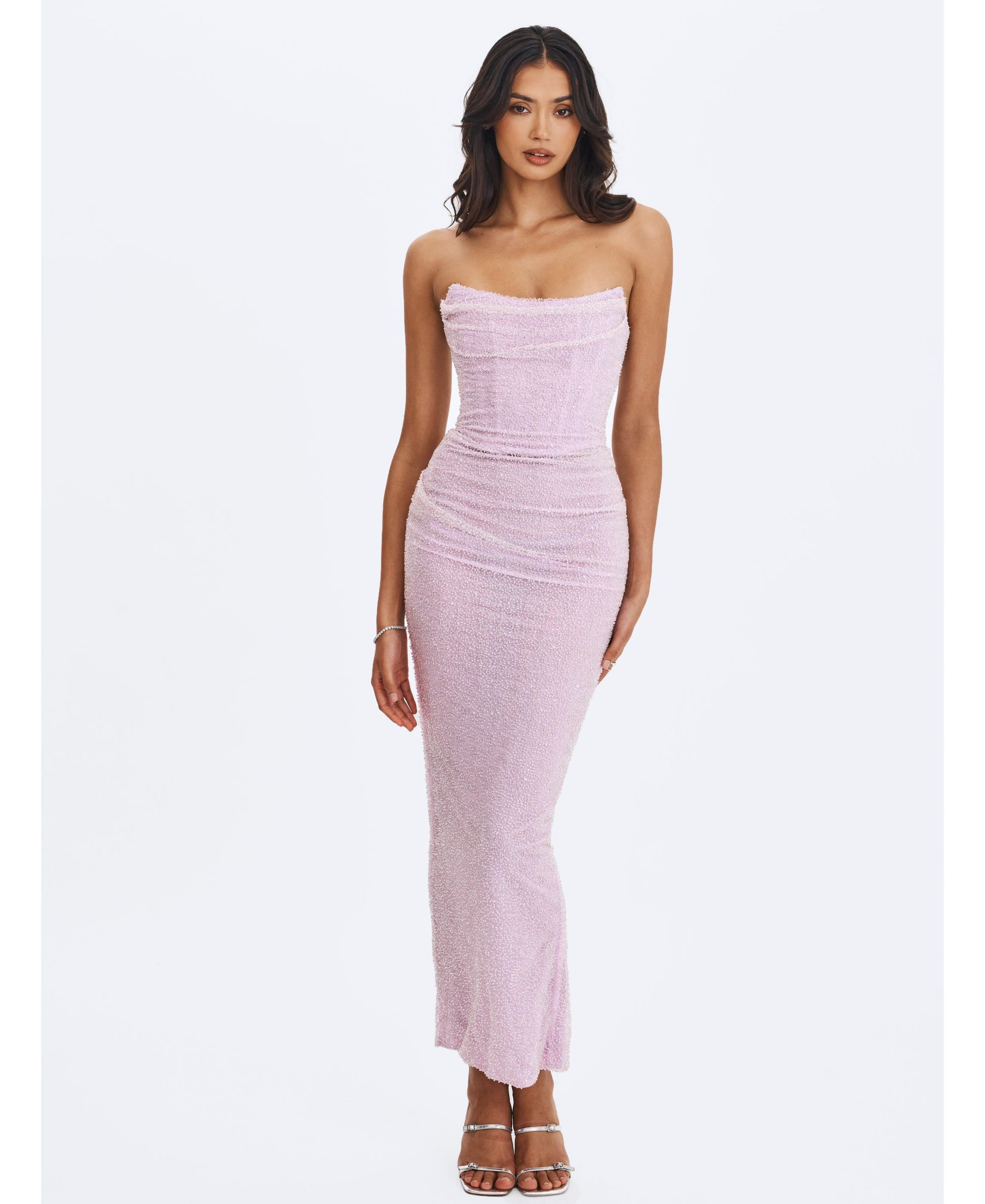Raylee Beaded Mesh Strapless Sheath Maxi Dress — Image 6