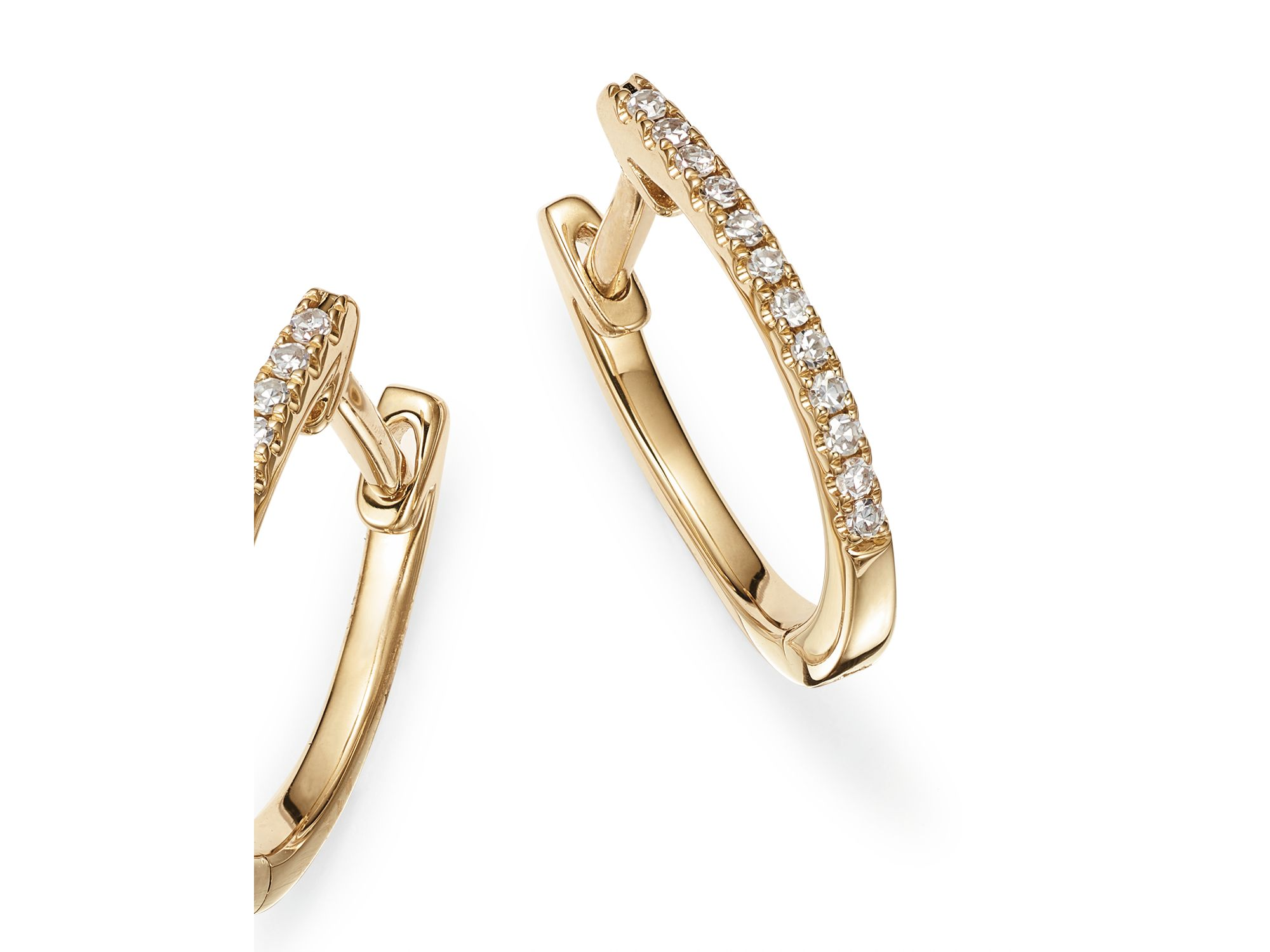 14K Yellow Gold Diamond Medium Huggie Hoop Earrings - Exclusive — Image 3