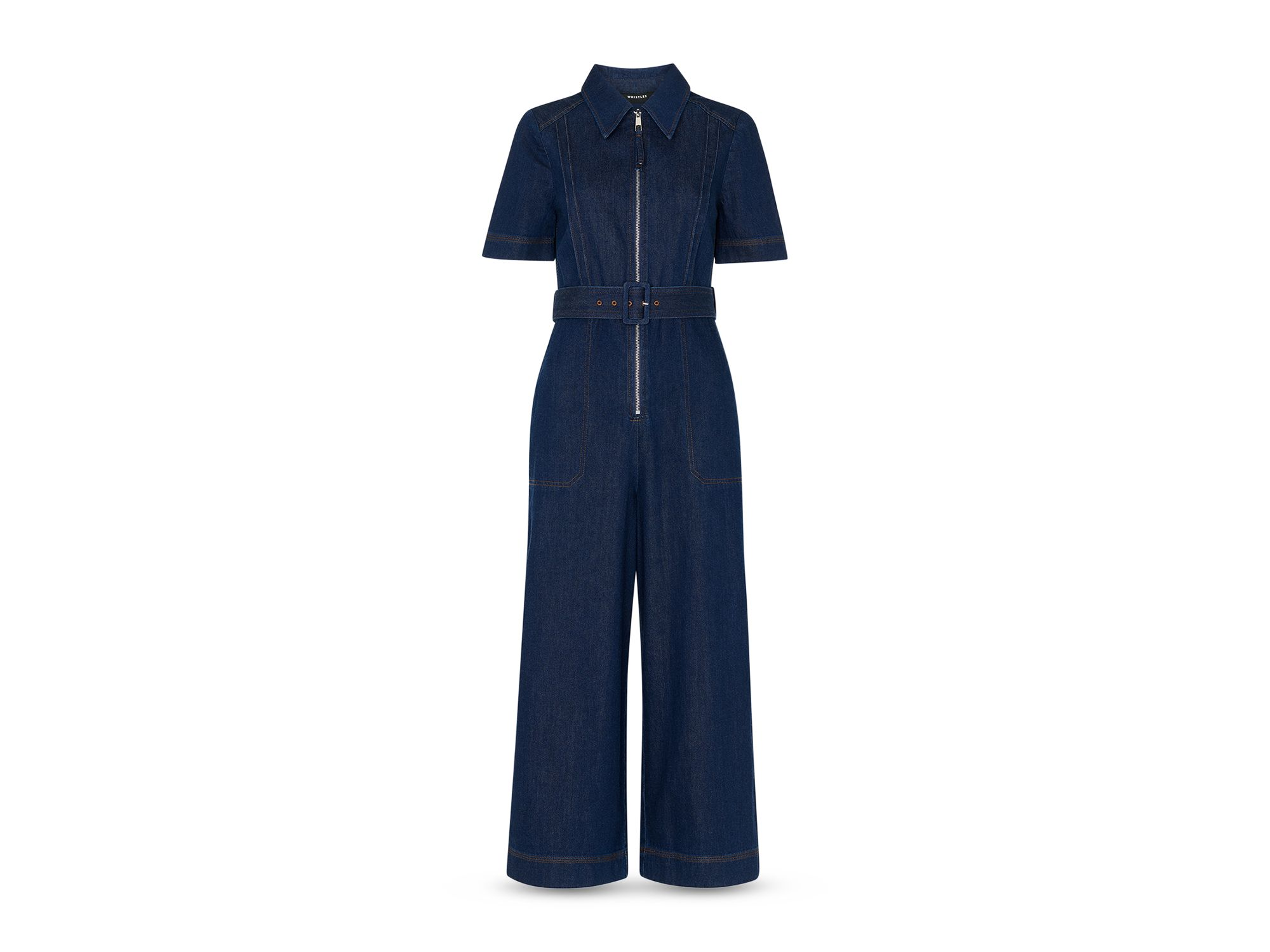 Denim Pintuck Belted Jumpsuit — Image 4