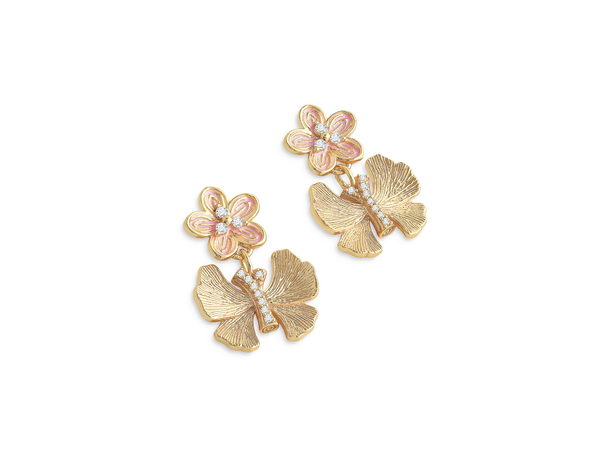 Pavé Butterfly & Flower Drop Earrings in 18K Gold Plated — Image 3