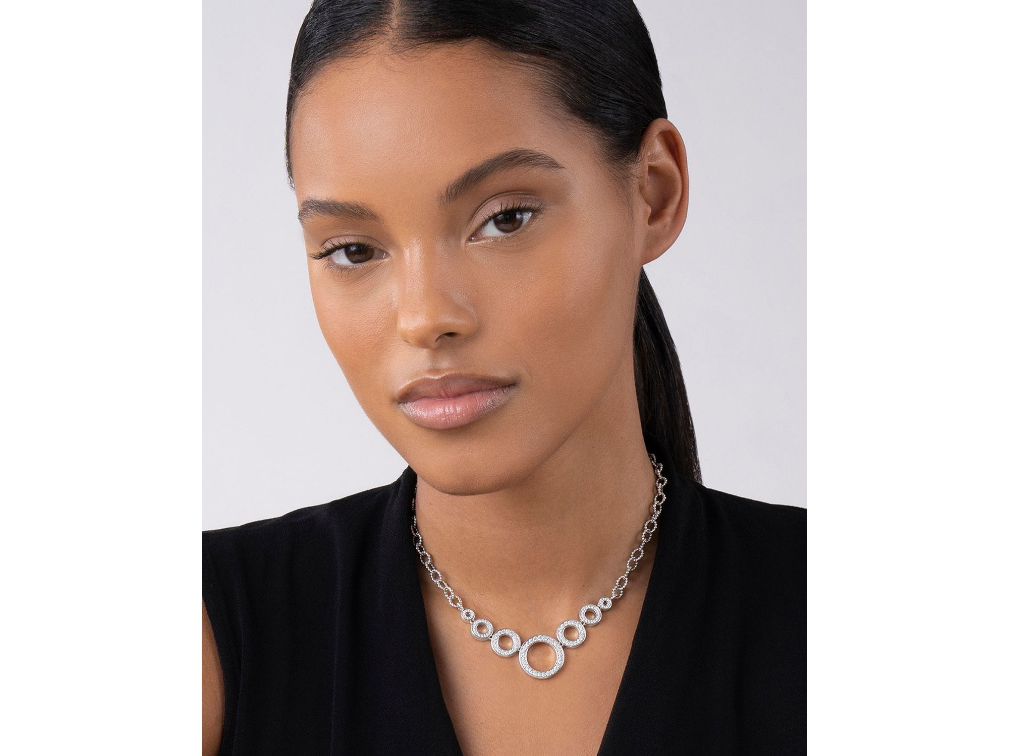 Sterling Caviar Spark Diamond Multi Circle Statement Necklace, 18" — Image 3