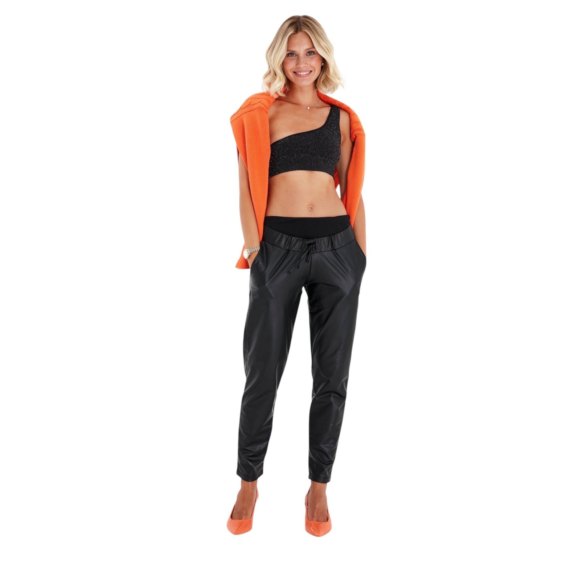 Comfy Cool Foldover Waistband Faux Leather Maternity Jogger Pants — Image 4