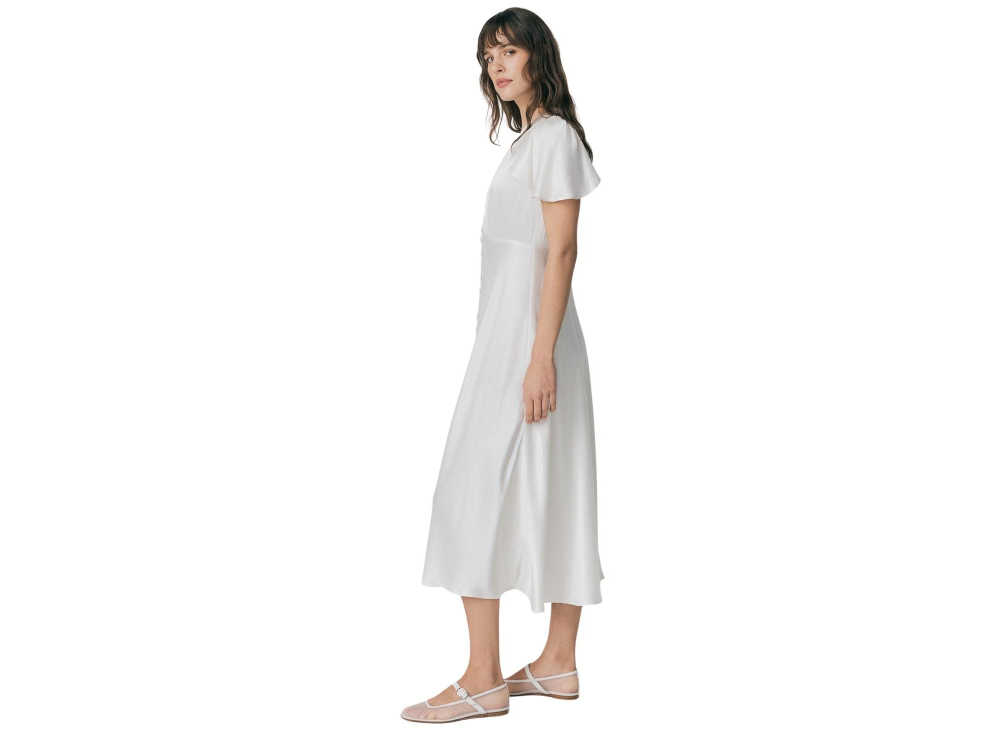Grace Satin Button V-Neck Dress — Image 4