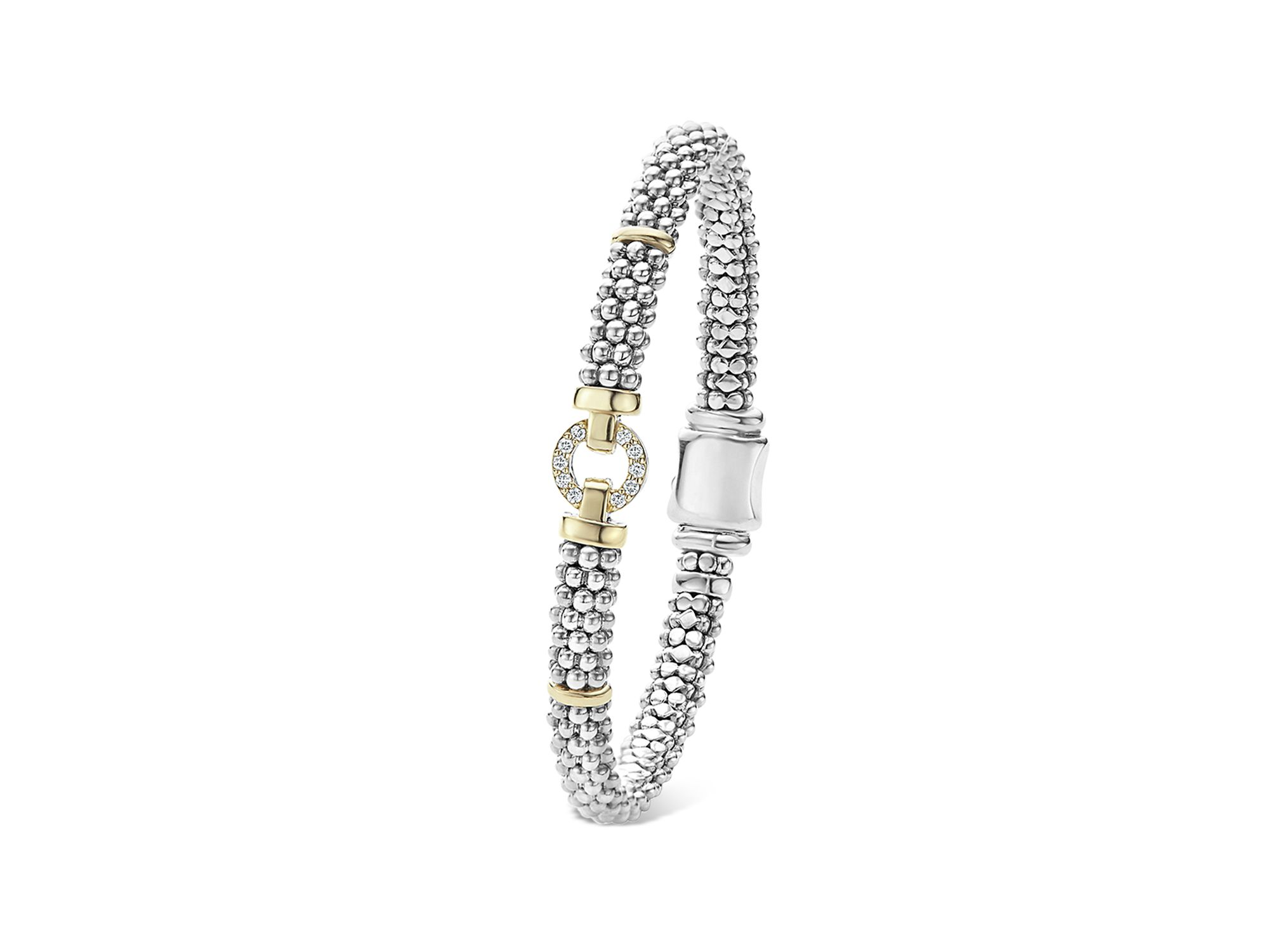 18K Gold and Sterling Silver Caviar and Diamonds Rope Bracelet, 6mm — Image 4